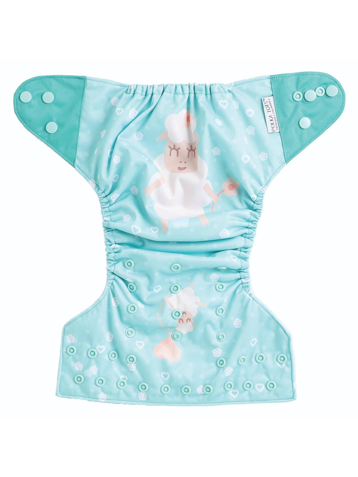 Polka Tots Reusable & Washable Fleece Cloth Diapers with 1 Liner, Sheep Print