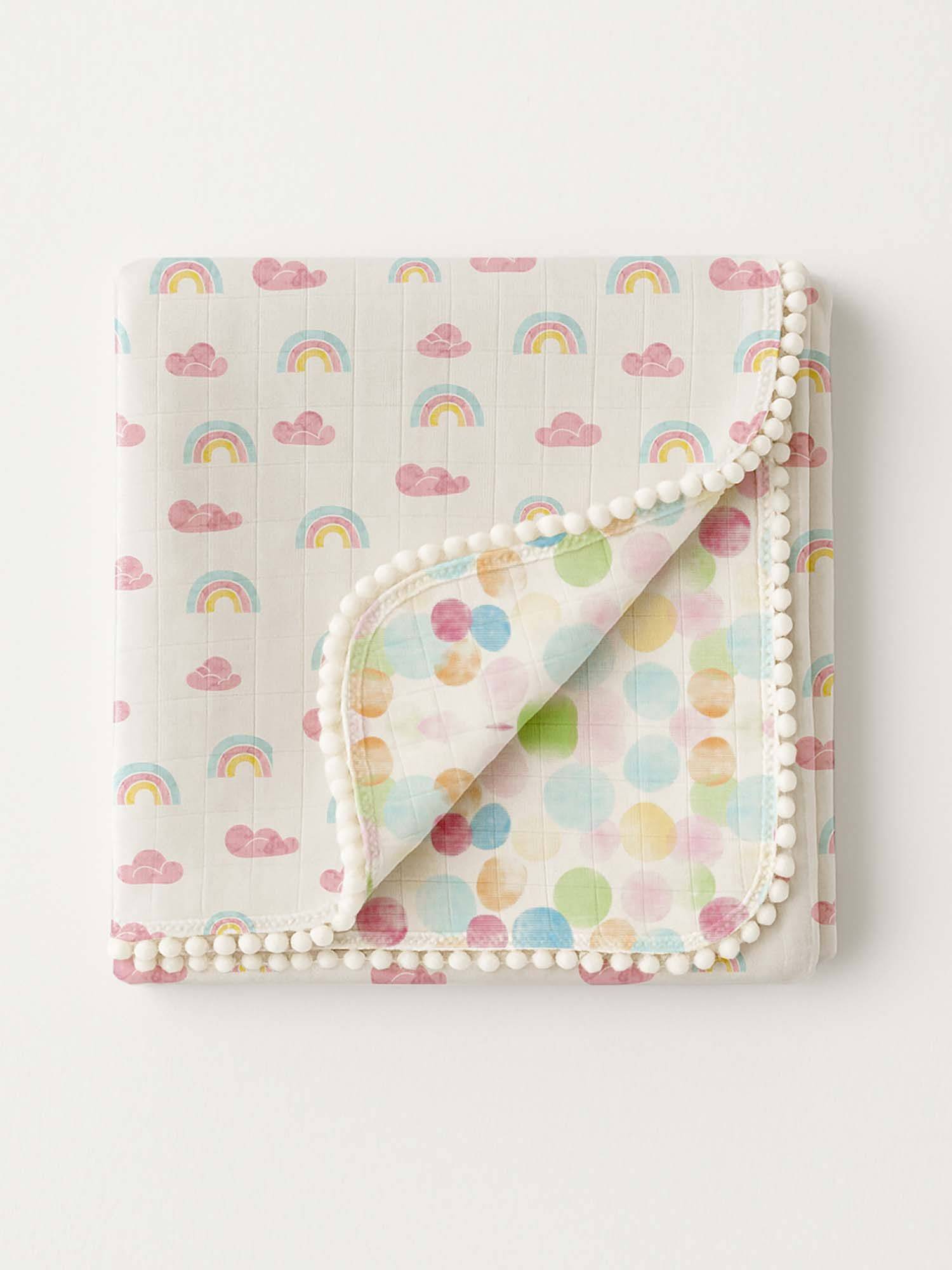 Polka Tots Pure Muslin Rainbow-Bubble Dual Printed Blanket