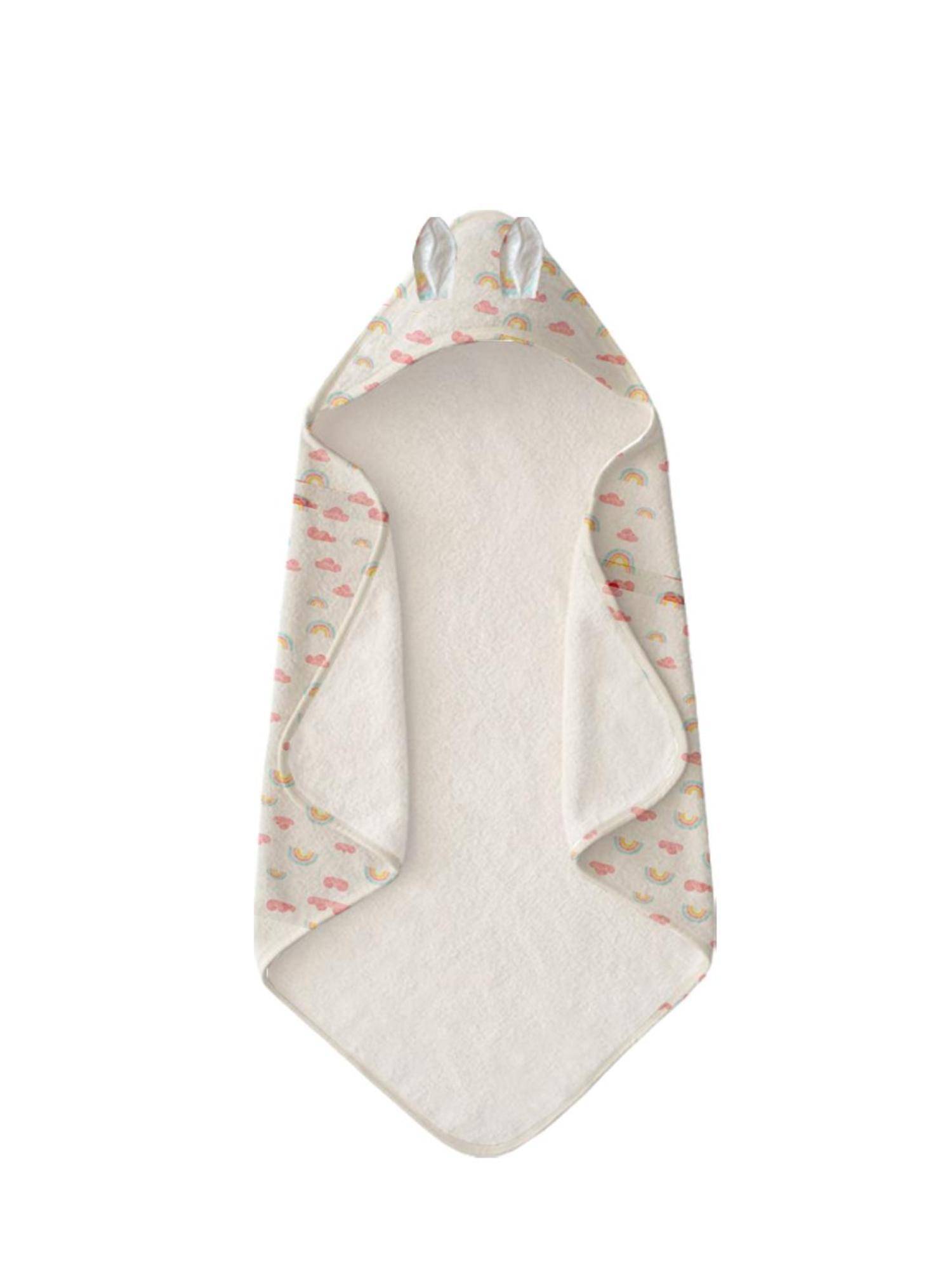 Polka Tots 2 Layer Pure Muslin Cotton Towel With Cute Ears - Rainbow Print
