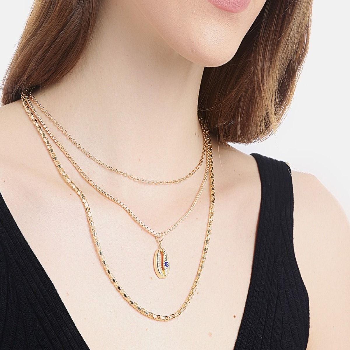 Evil Eye Necklace Layered Necklaces for Women, 2Pcs 18K Gold Plated Dainty  Ev... | eBay