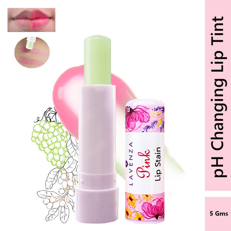 Lavenza 2-in-1 Pink Lipstain + Lip Balm, pH-Based Vegan Tint with Oils, Butters & Floral Waxes