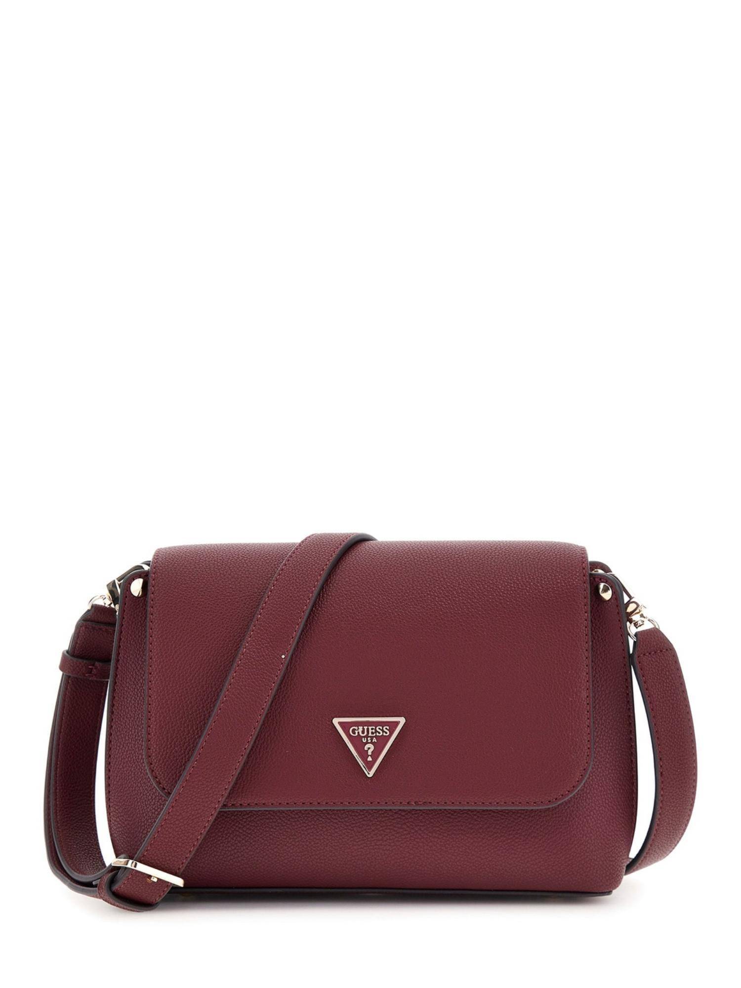 Guess Wine Solid Meridian Flap Crossbody Bag with Detachable Strap