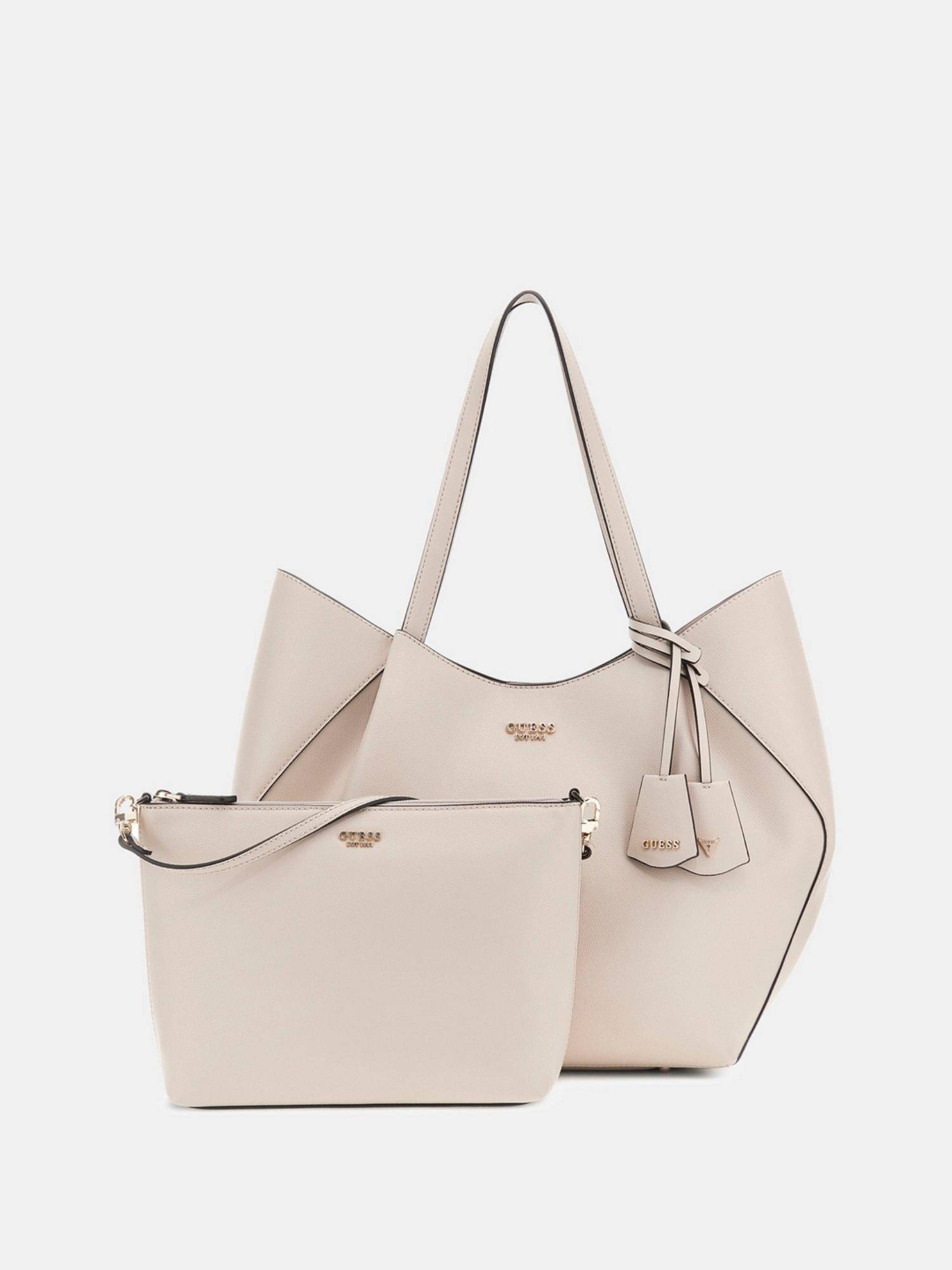 Guess Pink Solid Amorette 2 In 1 Tote Bag with Pouch and Detachable Strap
