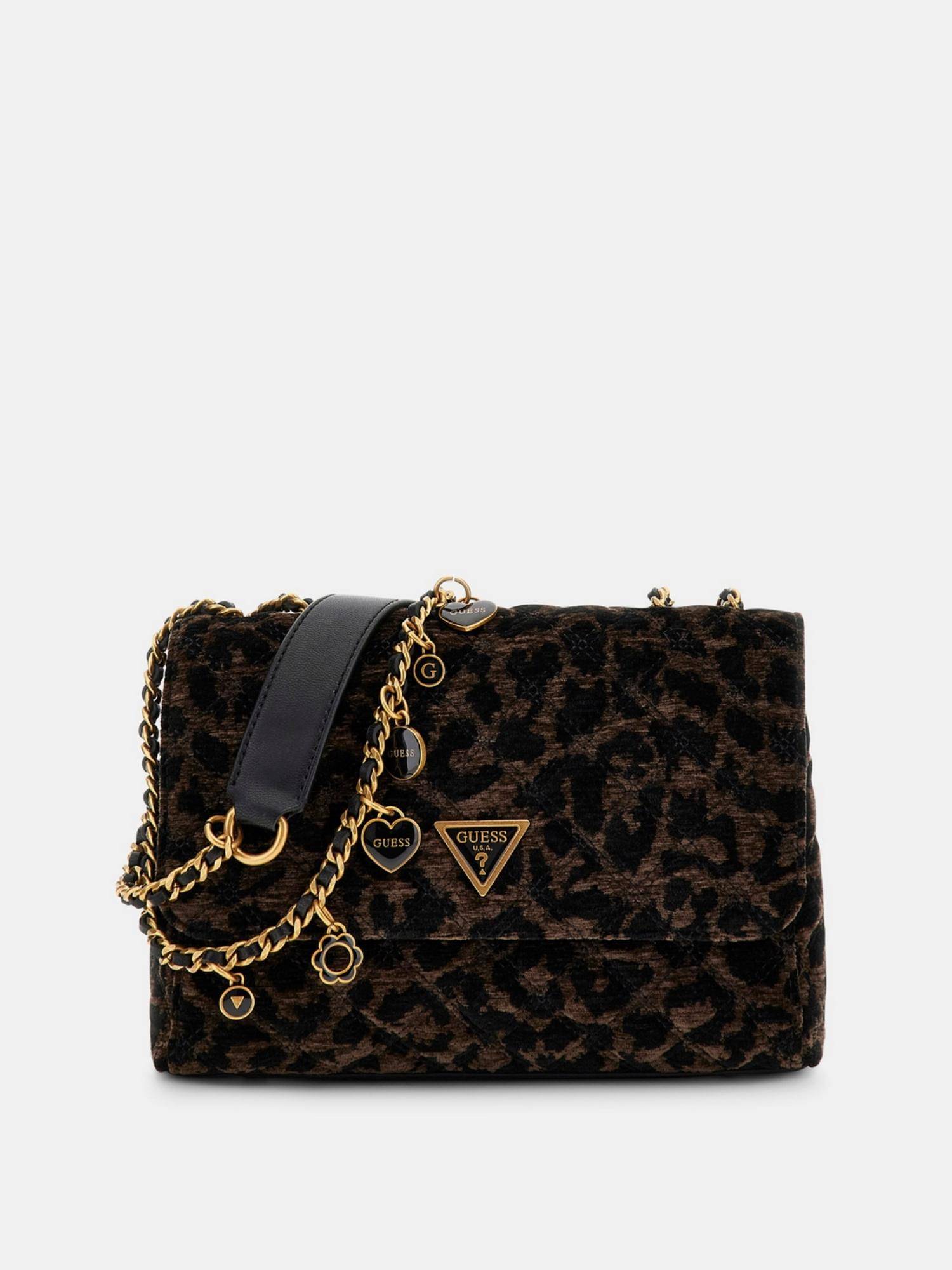 Guess Brown Animal Print Giully Crossbody Bag