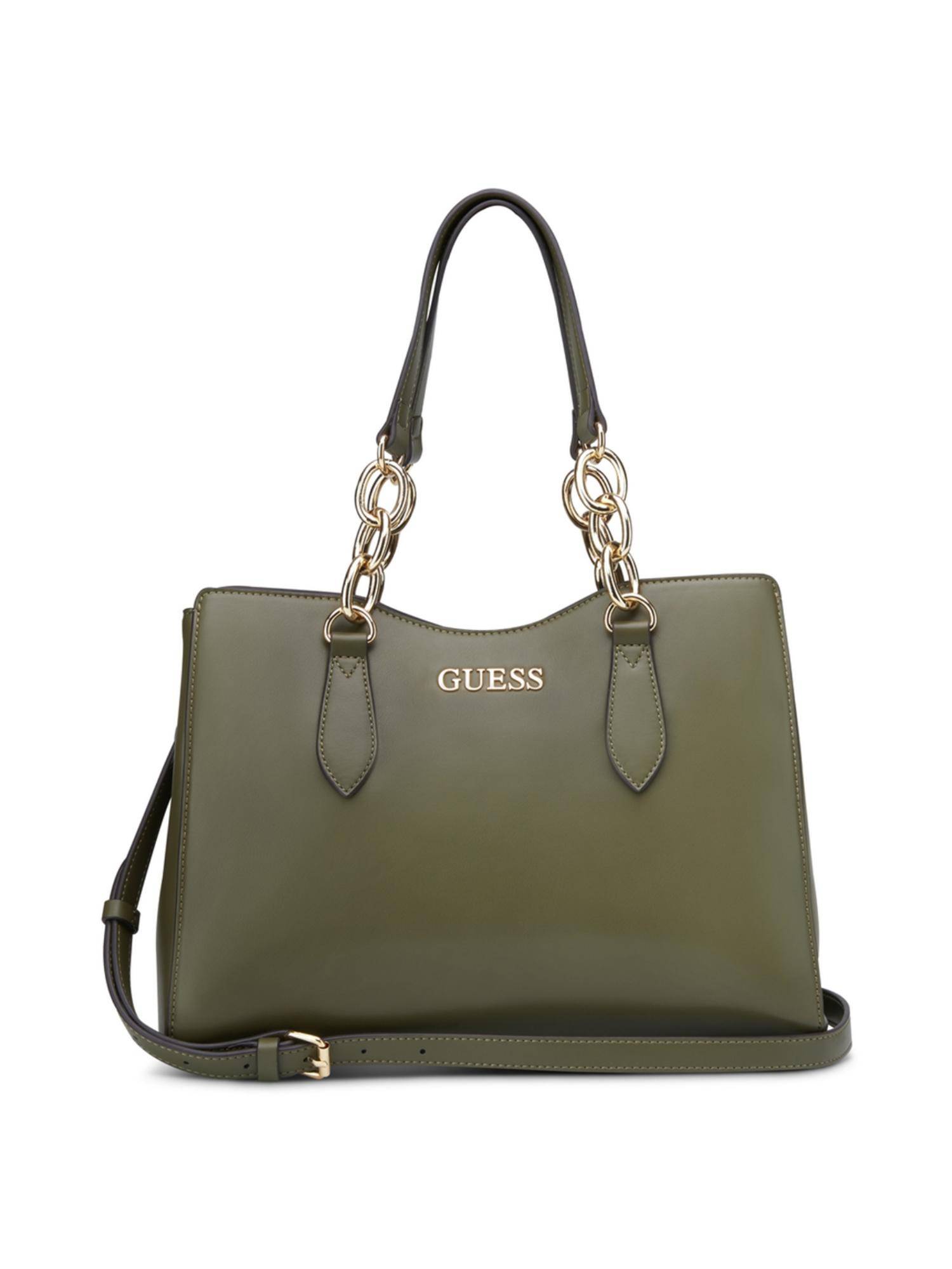 Guess Olive Solid Millport Satchel Bag with Detachable Strap