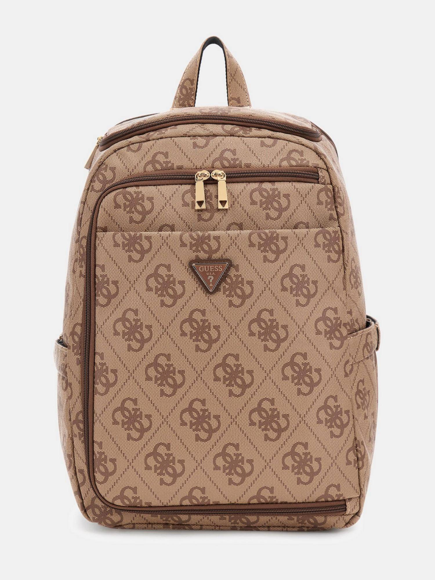 Guess Brown Printed Berta U-Zip Backpack