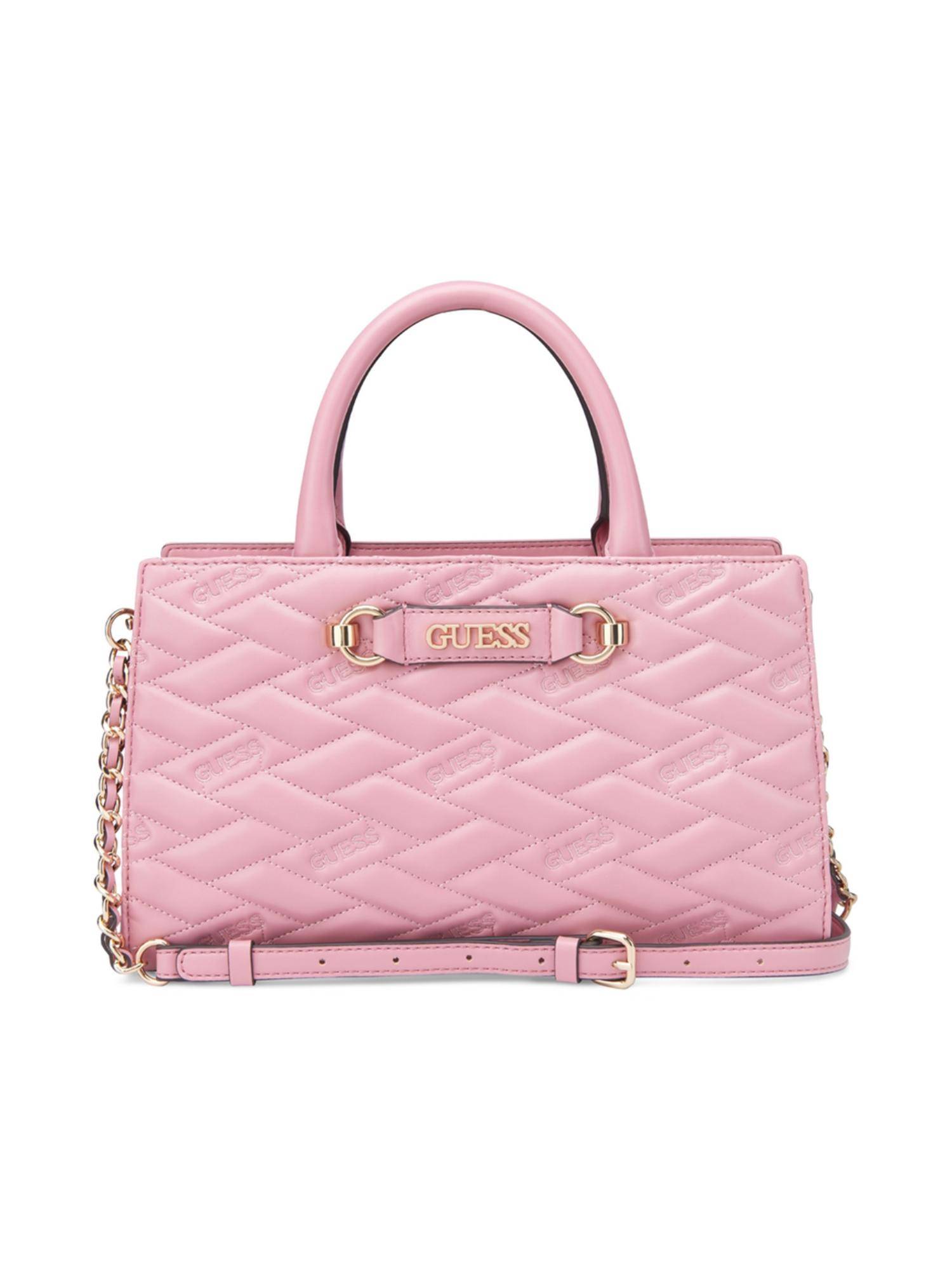 Guess Mauve Quilted Briella Satchel Bag with Detachable Strap
