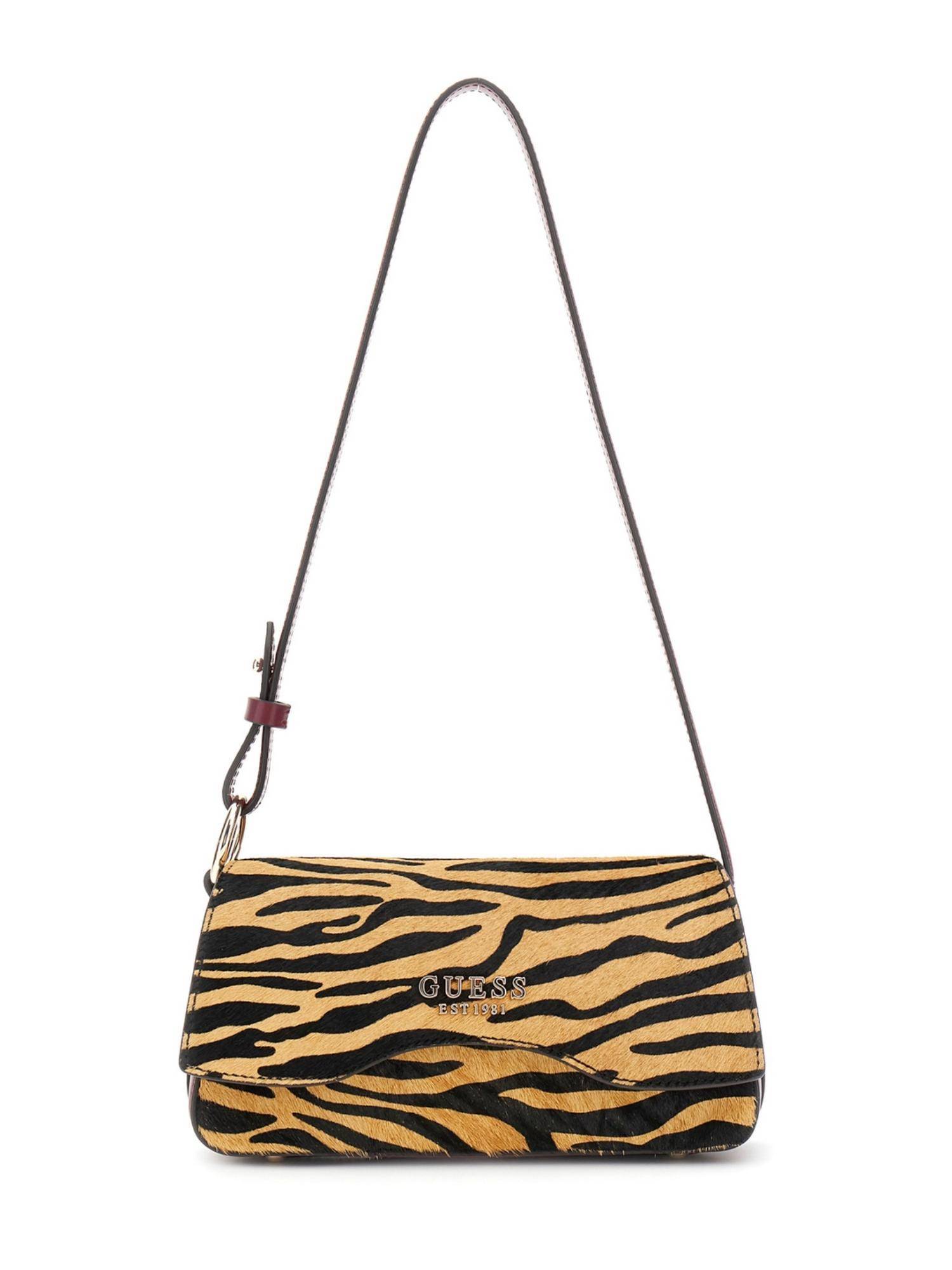 Guess Brown Animal Print Domitilla Flap Handbag
