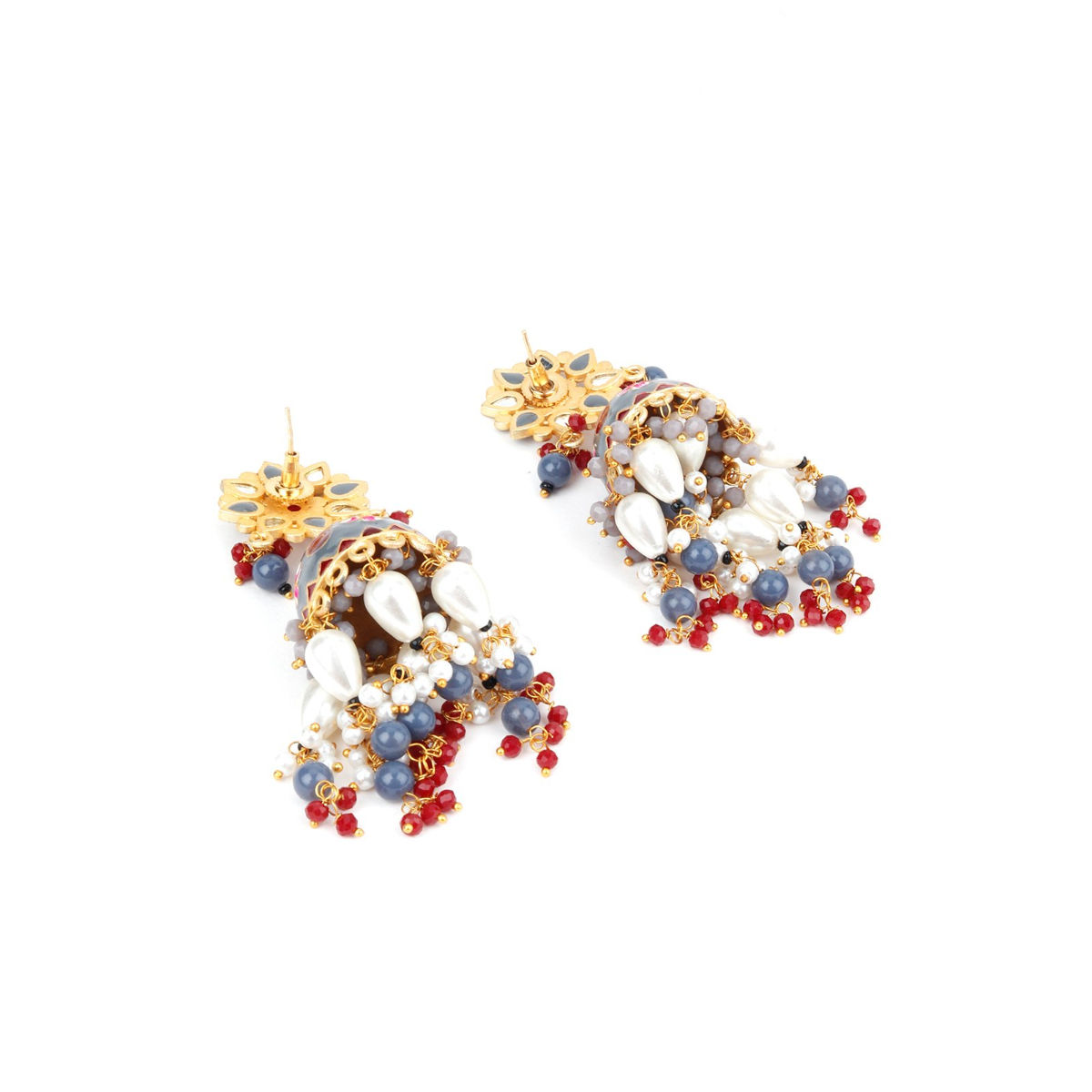 Odette Grey And Red Rhinestone Flower Designed Jhumka: Buy Odette Grey ...