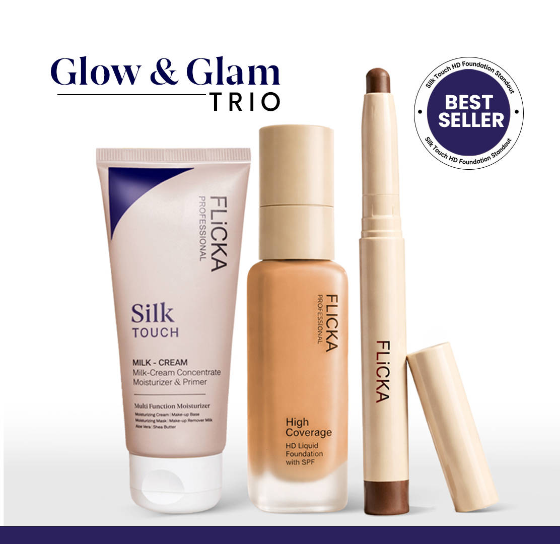 FLiCKA Combo - Hd Liquid Foundation 305 Dusky + Silk Touch Primer + Standout Lipstick