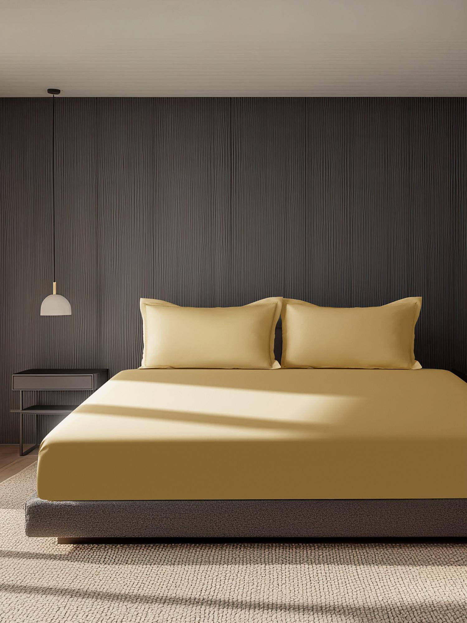 SANSAAR A D'DECOR BRAND LIVE CONSCIOUSLY Amber Gold 1 Bedsheet with 2 Pillow Covers (King)