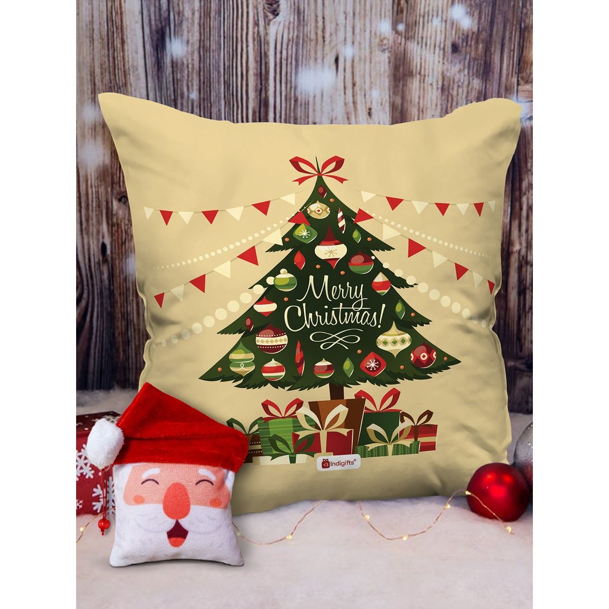 Indigifts Christmas Tree Print Cushion Cover 12x12 with Filler and ...