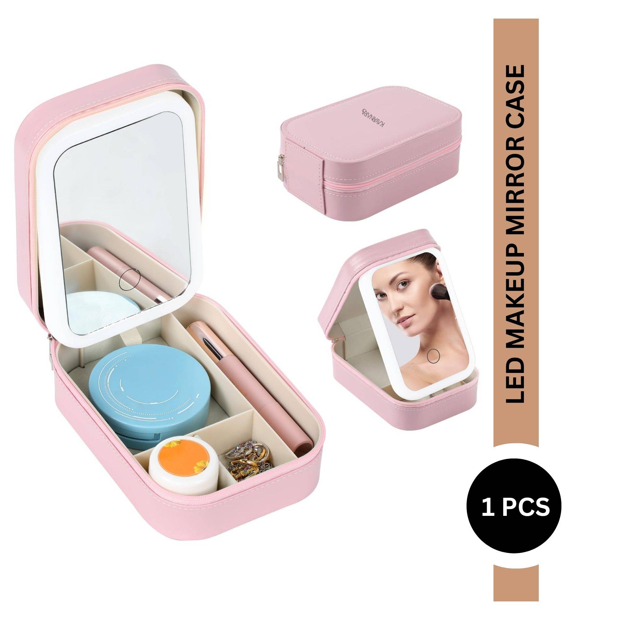 Kayanara Makeup Organizer With Led Mirror, Travel Case With Jewelry Storage And 3 Color Light