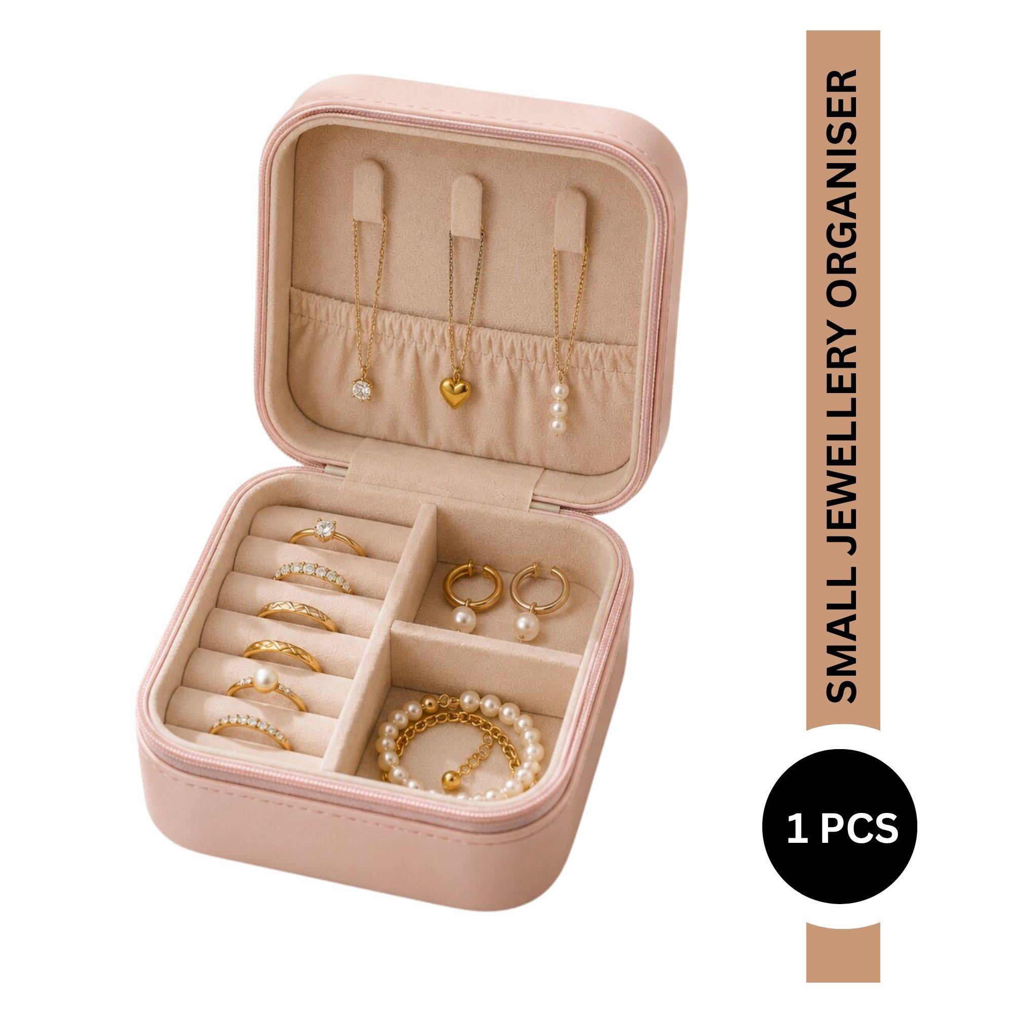 Kayanara Mini Jewelry Travel Case With Zipper, Compact Organizer Box For Rings, Earrings & Necklaces