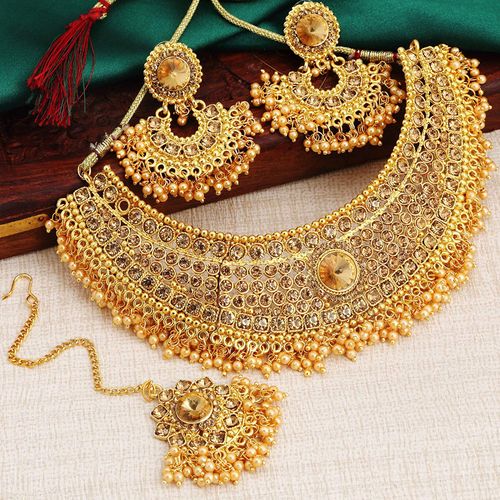 Peora 18K Gold Plated Necklace Set With Earring Maang Tikka For Women  Girls (PF37NM4081FL)