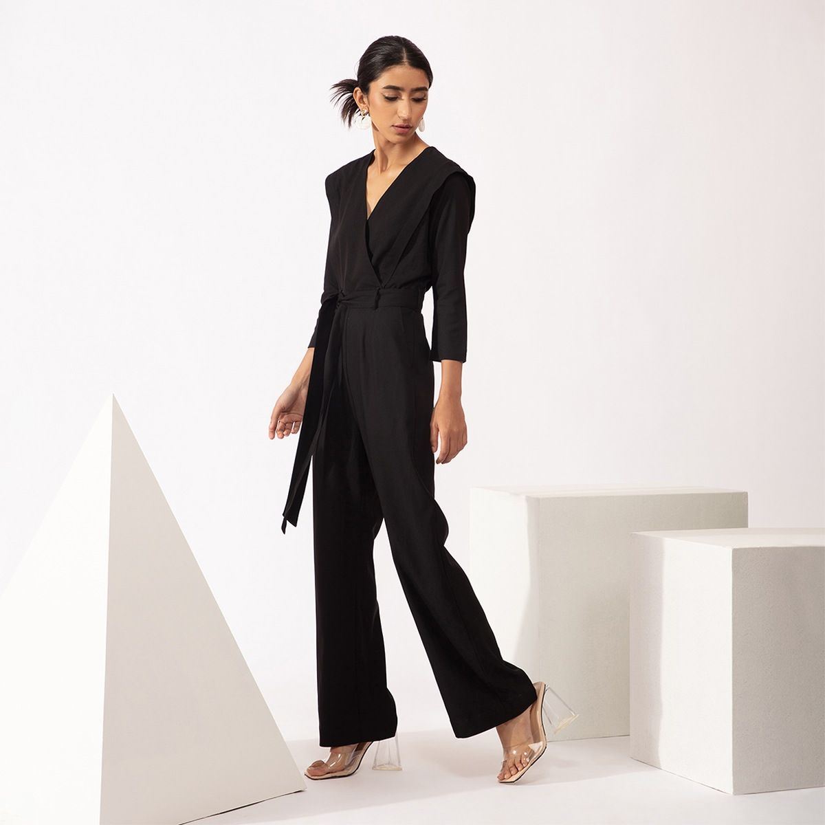 solid v neck jumpsuit