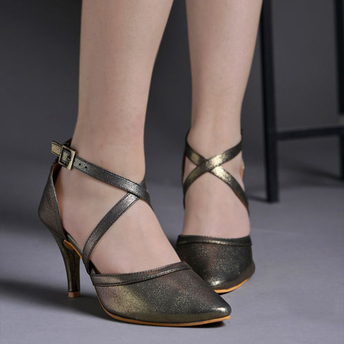 Buy Shoetopia Gold Pointed Toe Crisscross Strap Sandals for Women