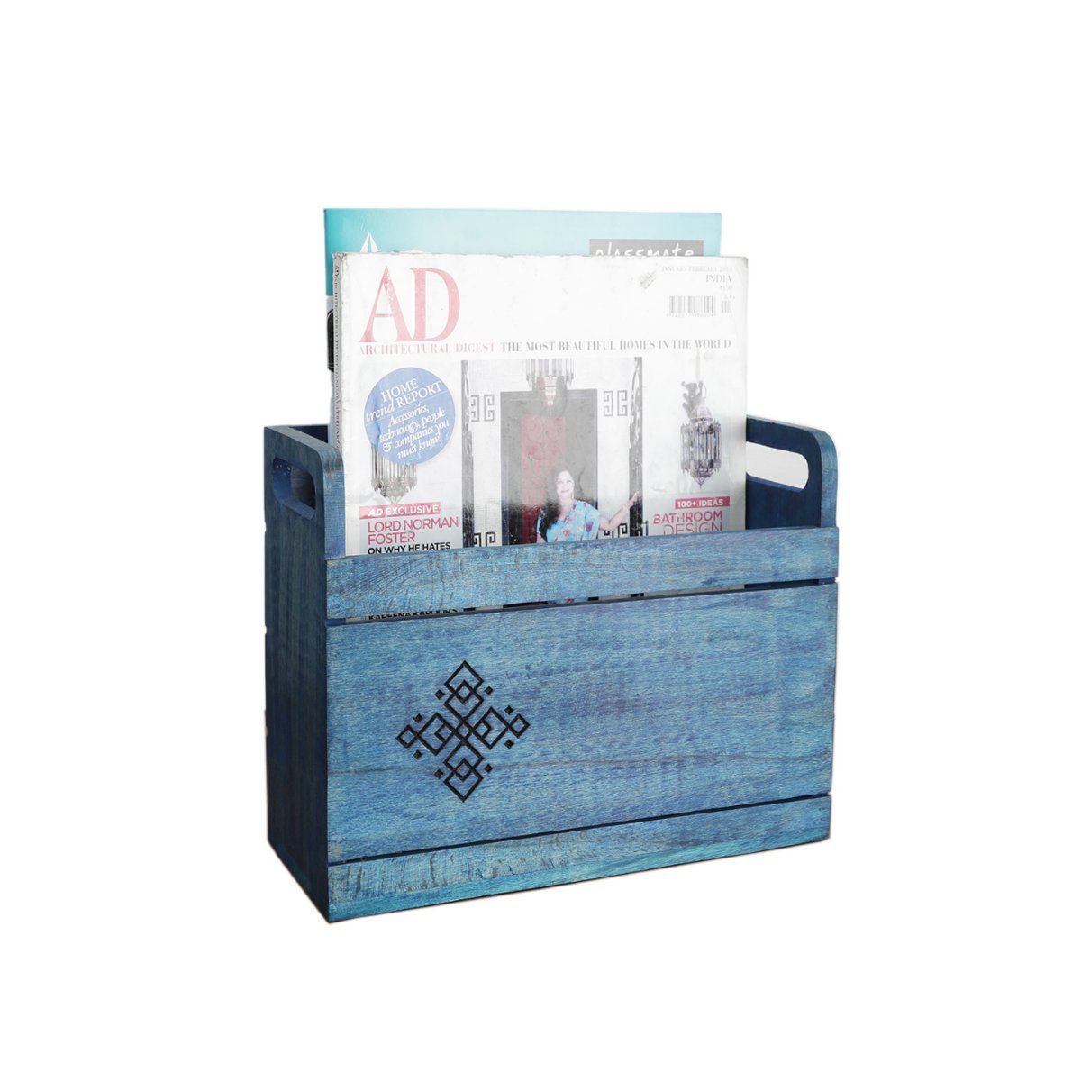 Buy VarEesha Distress Blue Beech Wood Magazine Holder Paper Holder Online