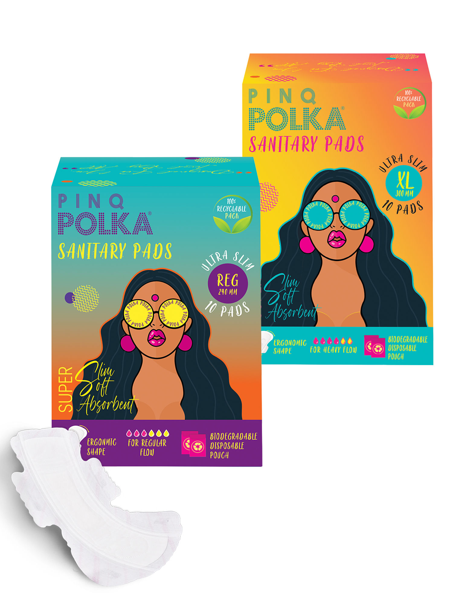PINQ POLKA Sanitary Pads (Regular & XL) Day Night Organic Cotton Soft Feel Rash Free Back