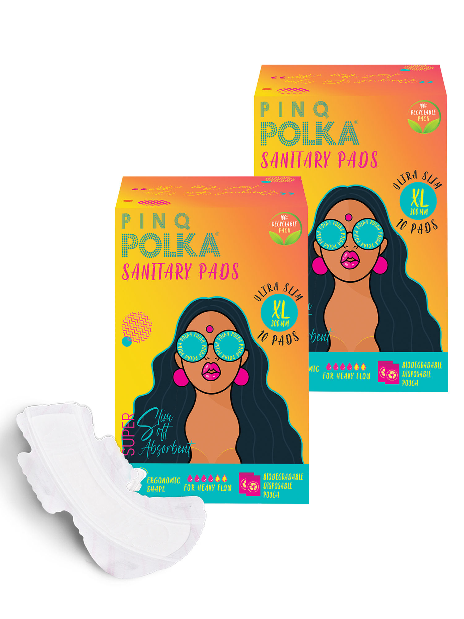 PINQ POLKA Ultra Sanitary Pads XL Heavy Flow Organic Cotton Soft Feel Rash Free Wide Back
