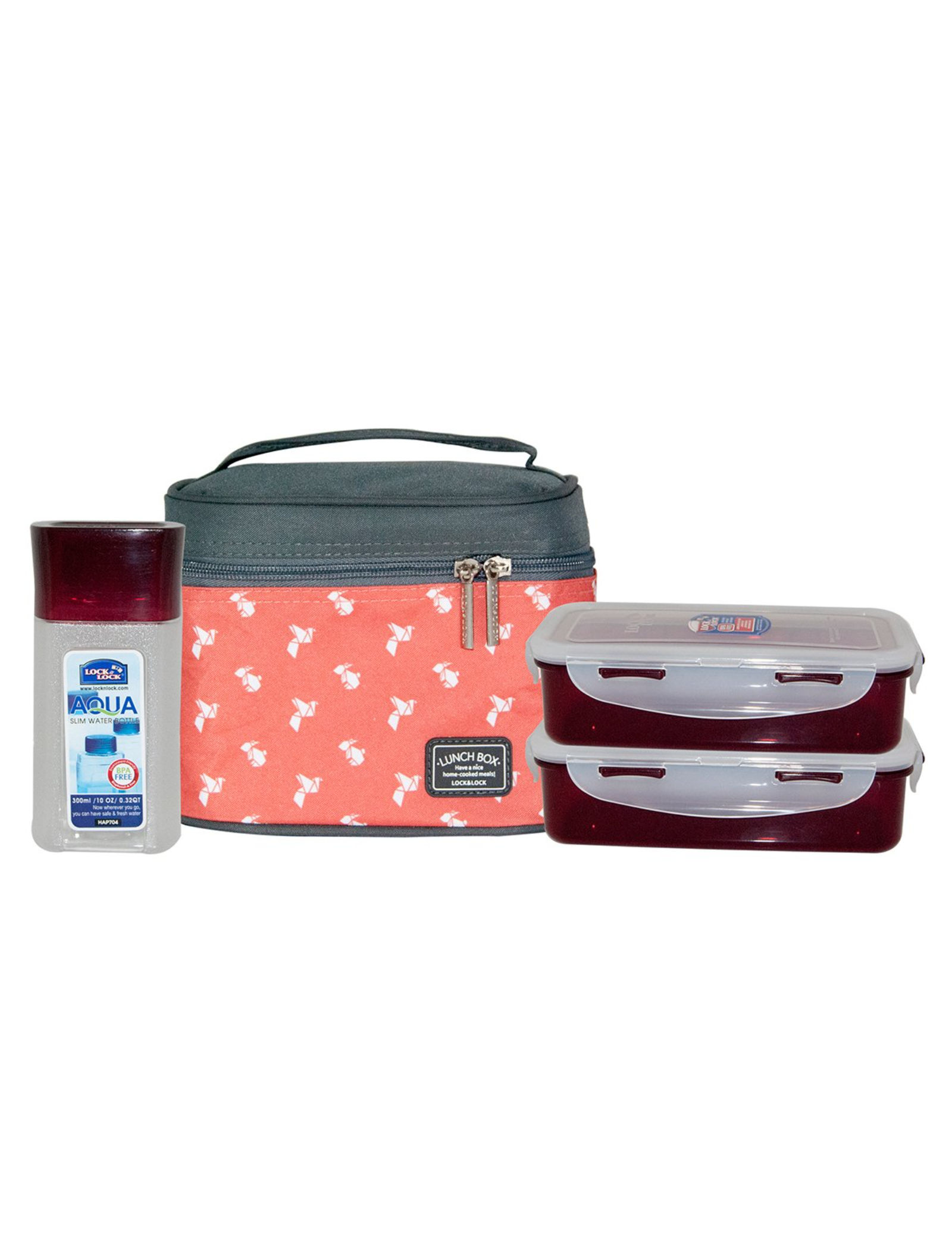 Lock Lock Plastic Lunch Box Set With Bag 3 pieces Multicolour 