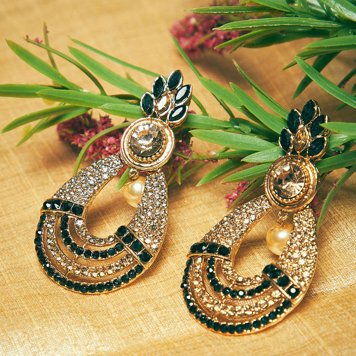 Brass Golden Designer Artificial Earrings Set