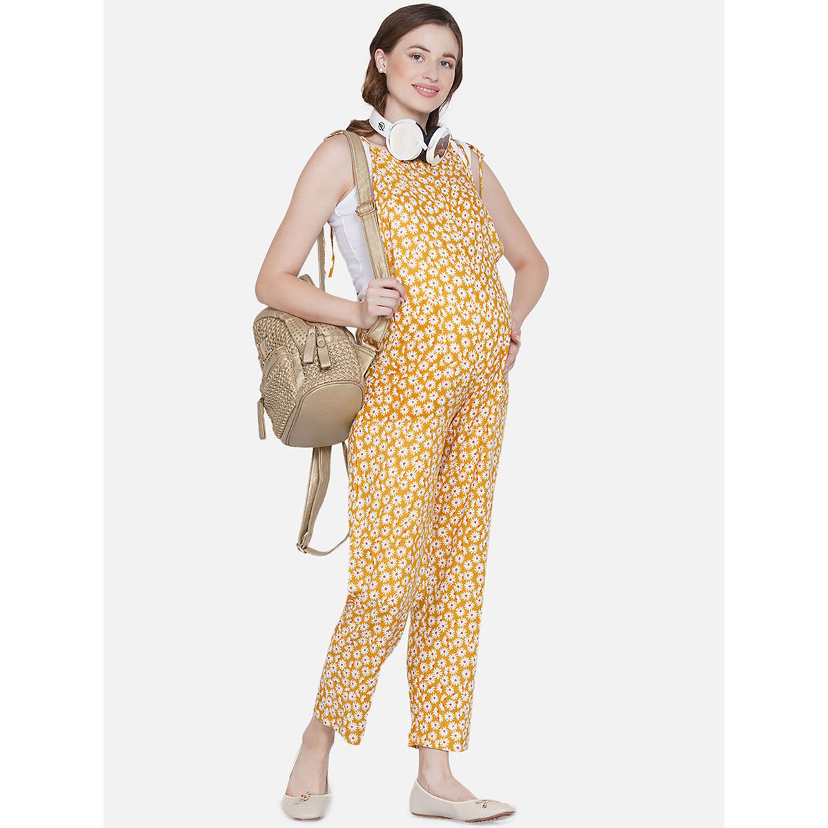Mine4Nine Womens Maternity Floral Print Yellow Rayon Dungaree Buy