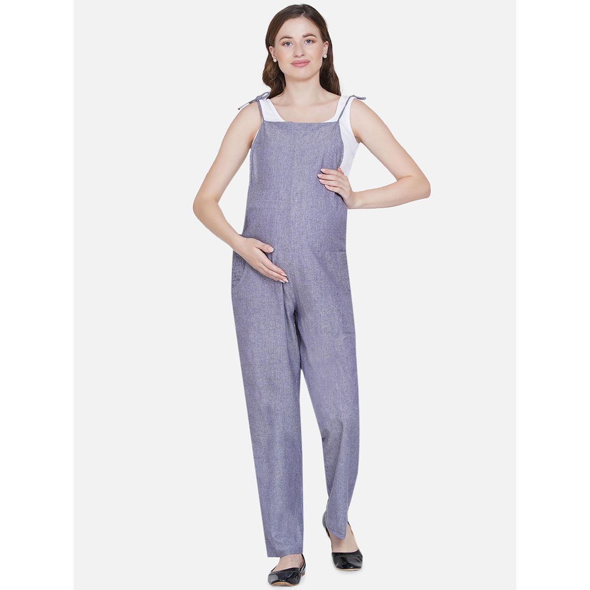 Mine4Nine Womens Maternity Solid Grey Chambray Dungaree Buy Mine4Nine