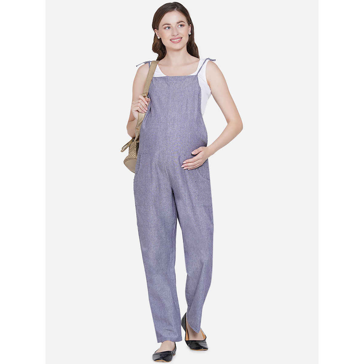 Mine4Nine Womens Maternity Solid Grey Chambray Dungaree Buy Mine4Nine
