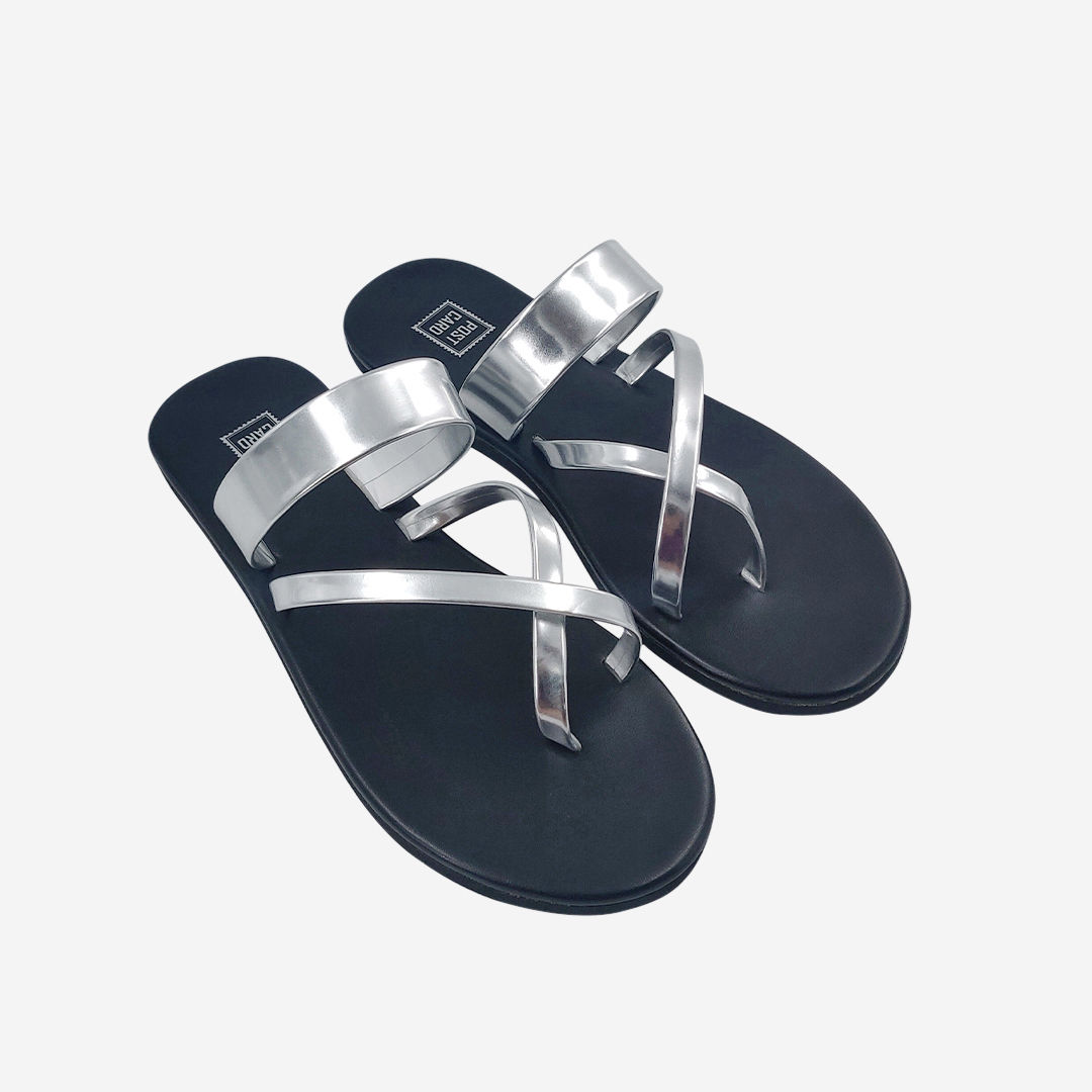 Black and sale silver flip flops