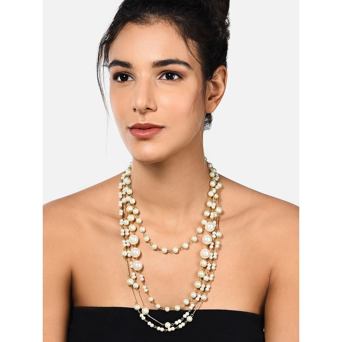 Buy Zaveri Pearls Set of 2 Long Pearls Chain Contemporary Necklaces-ZPFK10442  Online