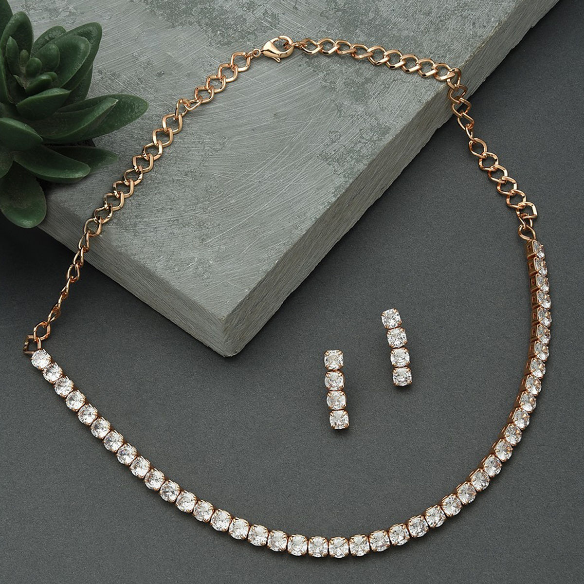 Buy Zaveri Pearls Champagne Color Stones Cubic Zirconia Necklace & Earring  Set-ZPFK15349 Online