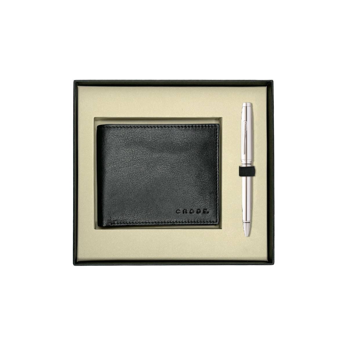 Cross Coventry Chrome Ball Point Pen + Card Wallet Gift Set
