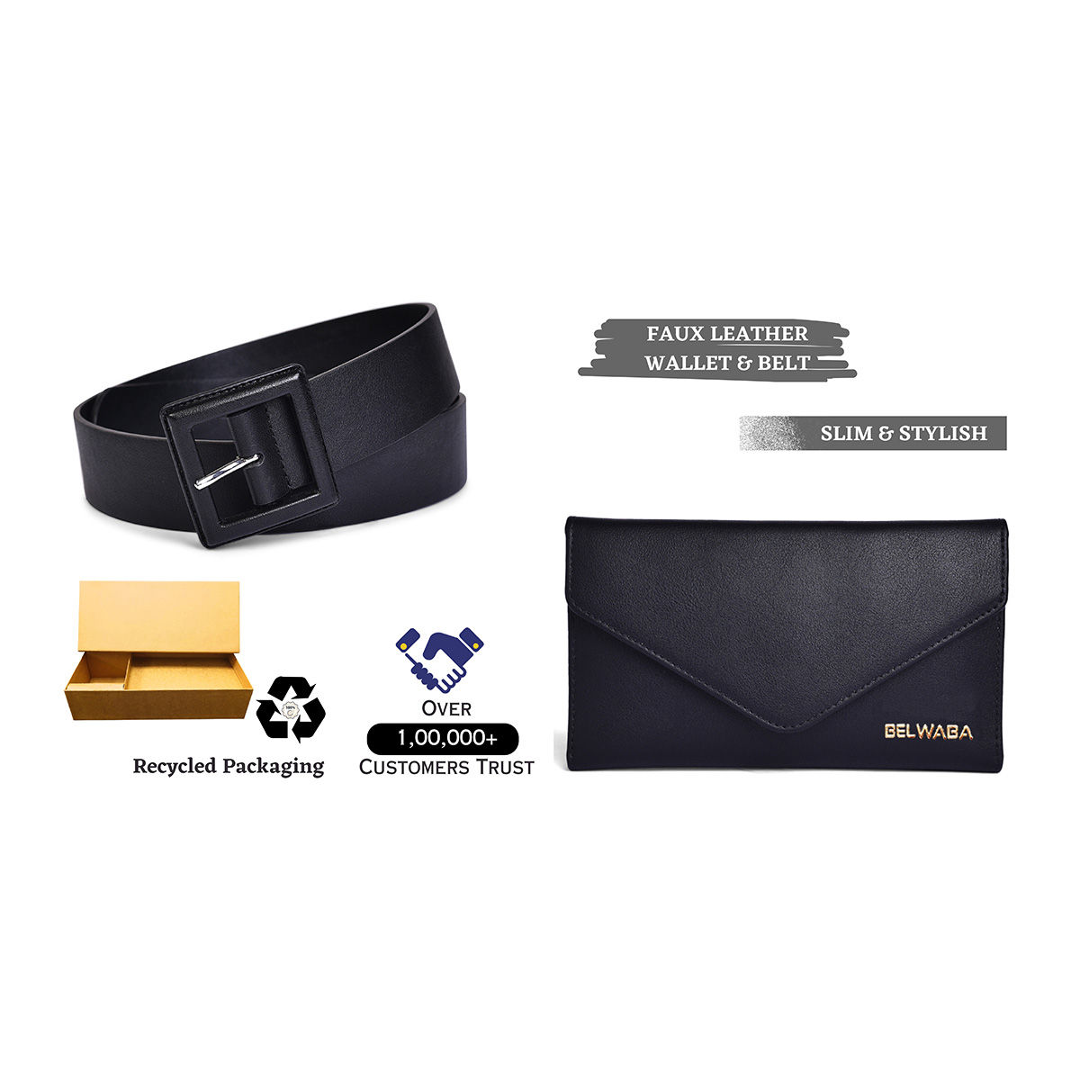 BELWABA Women Vegan Leather Belt & Wallet Combo Gift Set Black Buy