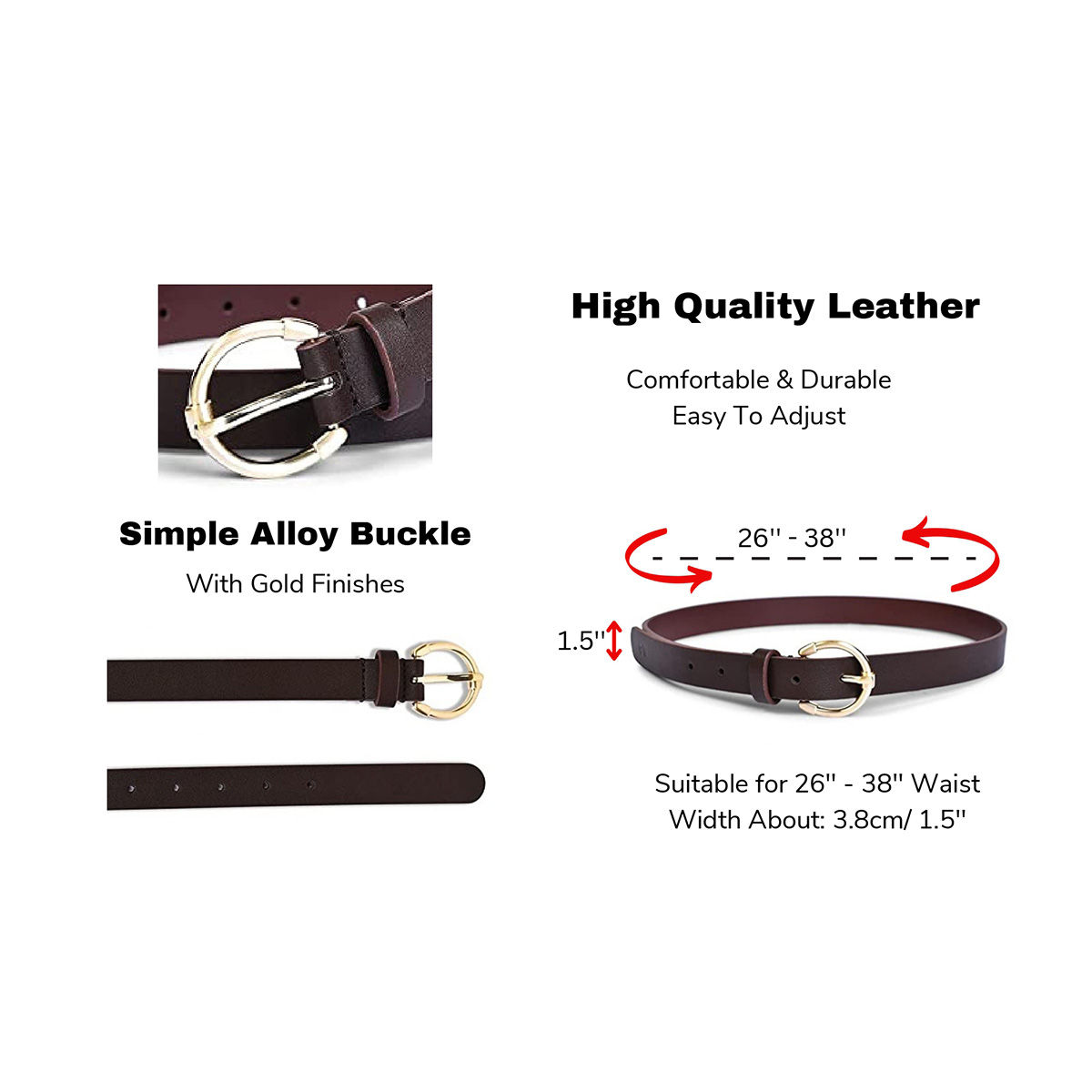 BELWABA Women Vegan Leather Belt & Wallet Combo Gift Set Brown Buy