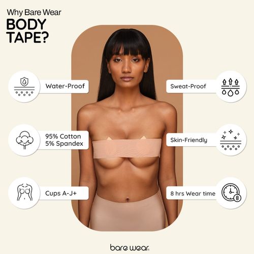 Buy bare wear Brown Body Tape 5m 7.5cm Hypoallergenic A-J Plus Cup Support  Sweatproof online