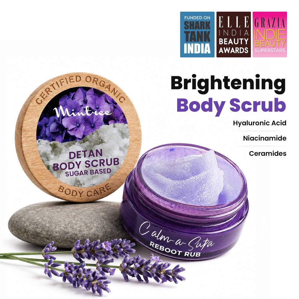 Mintree Certified Organic & Vegan, Unisex Calming Exfoliating Sugar Scrub for Tan Removal & Soft-Smooth-Glowing Skin, Brightens Skin & Reduces Ingrown Hair