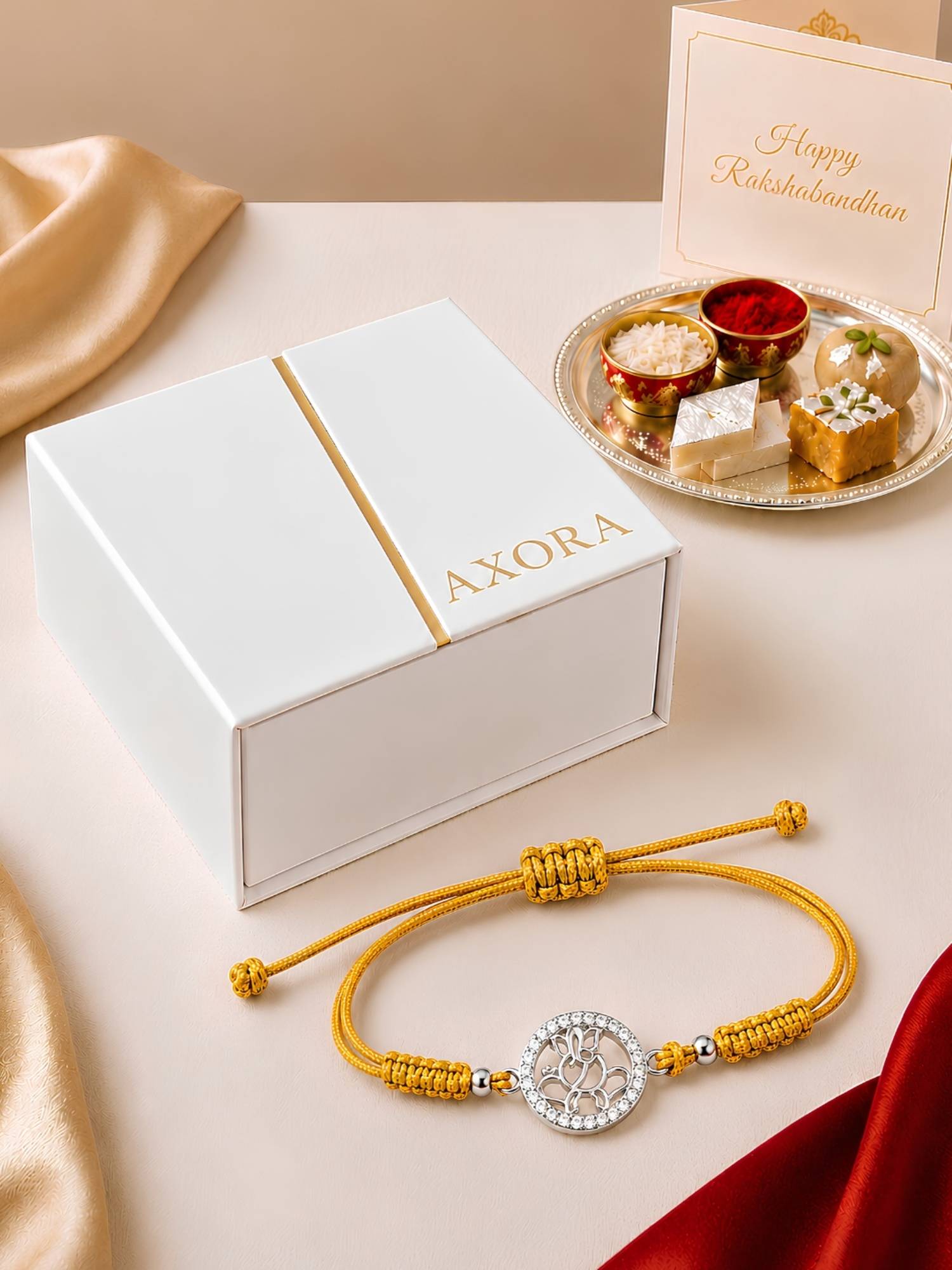 Axora Life 925 Sterling Silver Lord Ganesha Braided Rakhi with Roli Chawal