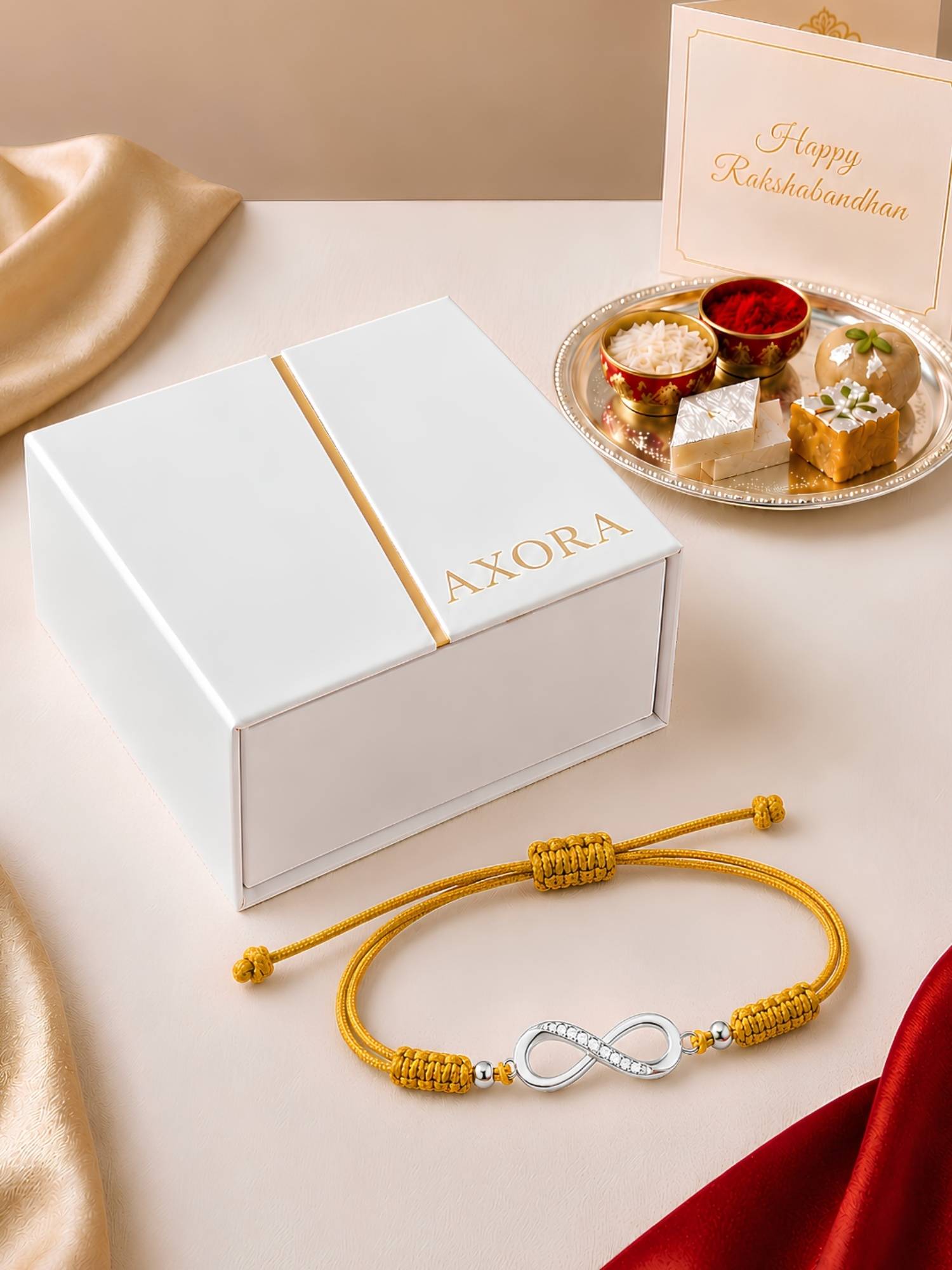 Axora Life 925 Sterling Silver Infinity Braided Rakhi with Roli Chawal