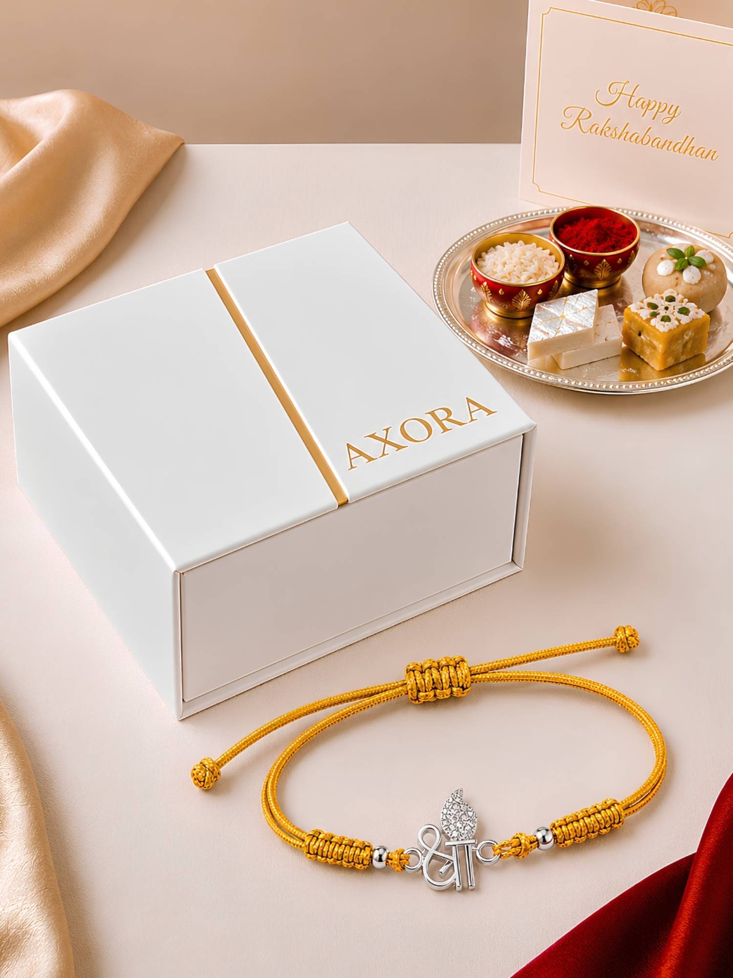 Axora Life 925 Sterling Silver Shree Braided Rakhi with Roli Chawal