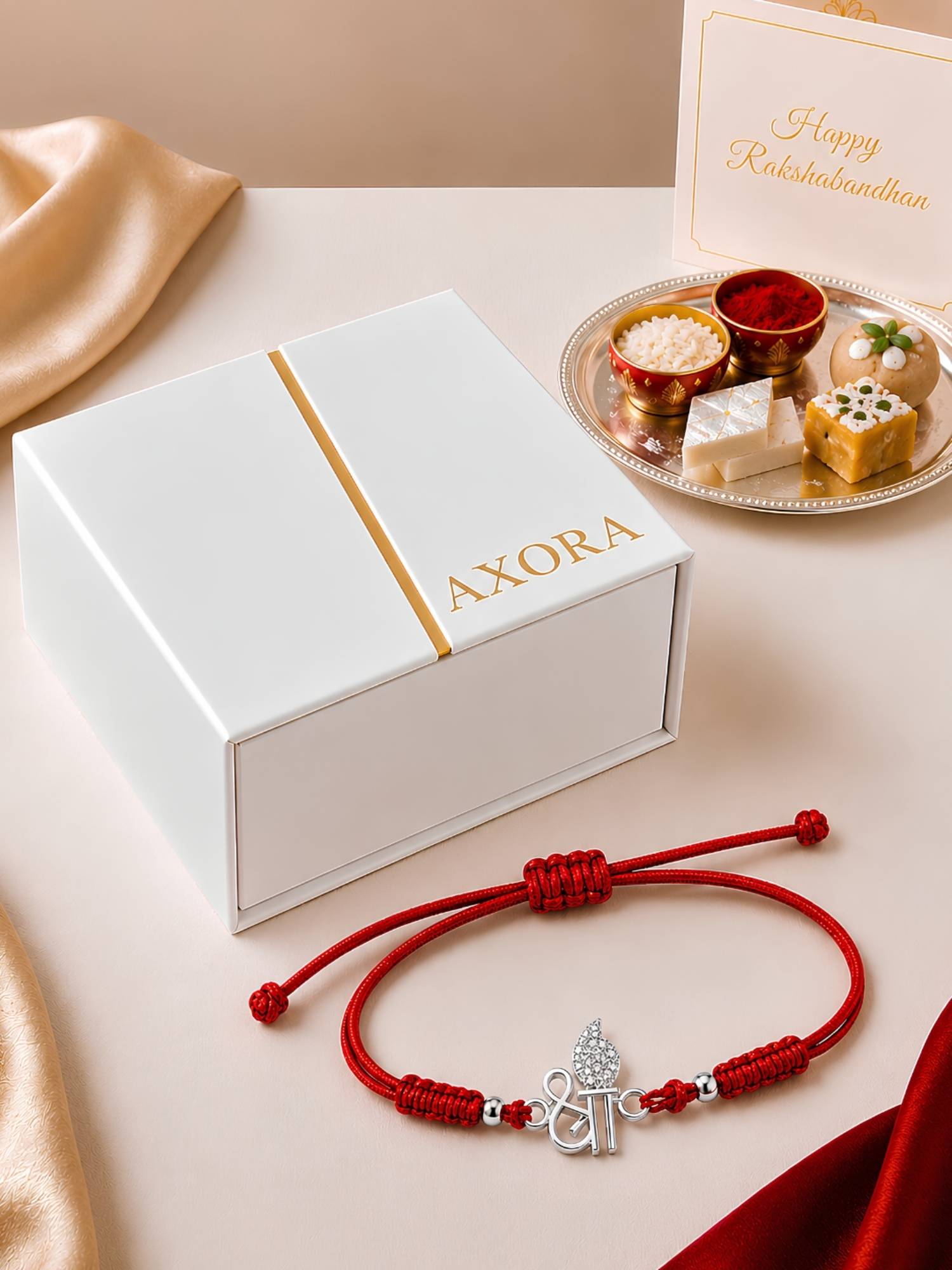 Axora Life 925 Sterling Silver Shree Braided Rakhi with Roli Chawal