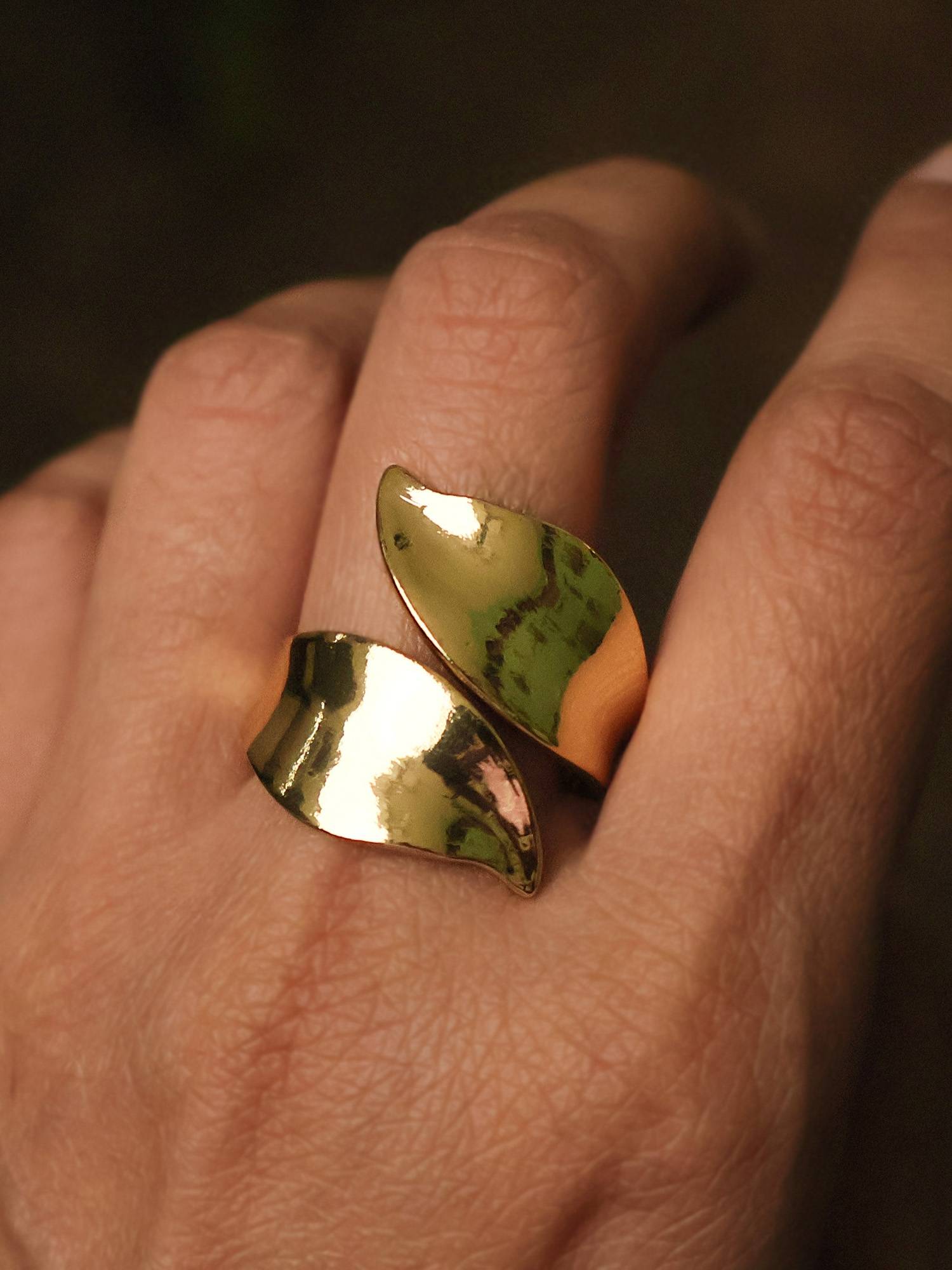 BeAbhika Curved Gold Tone Statement Ring