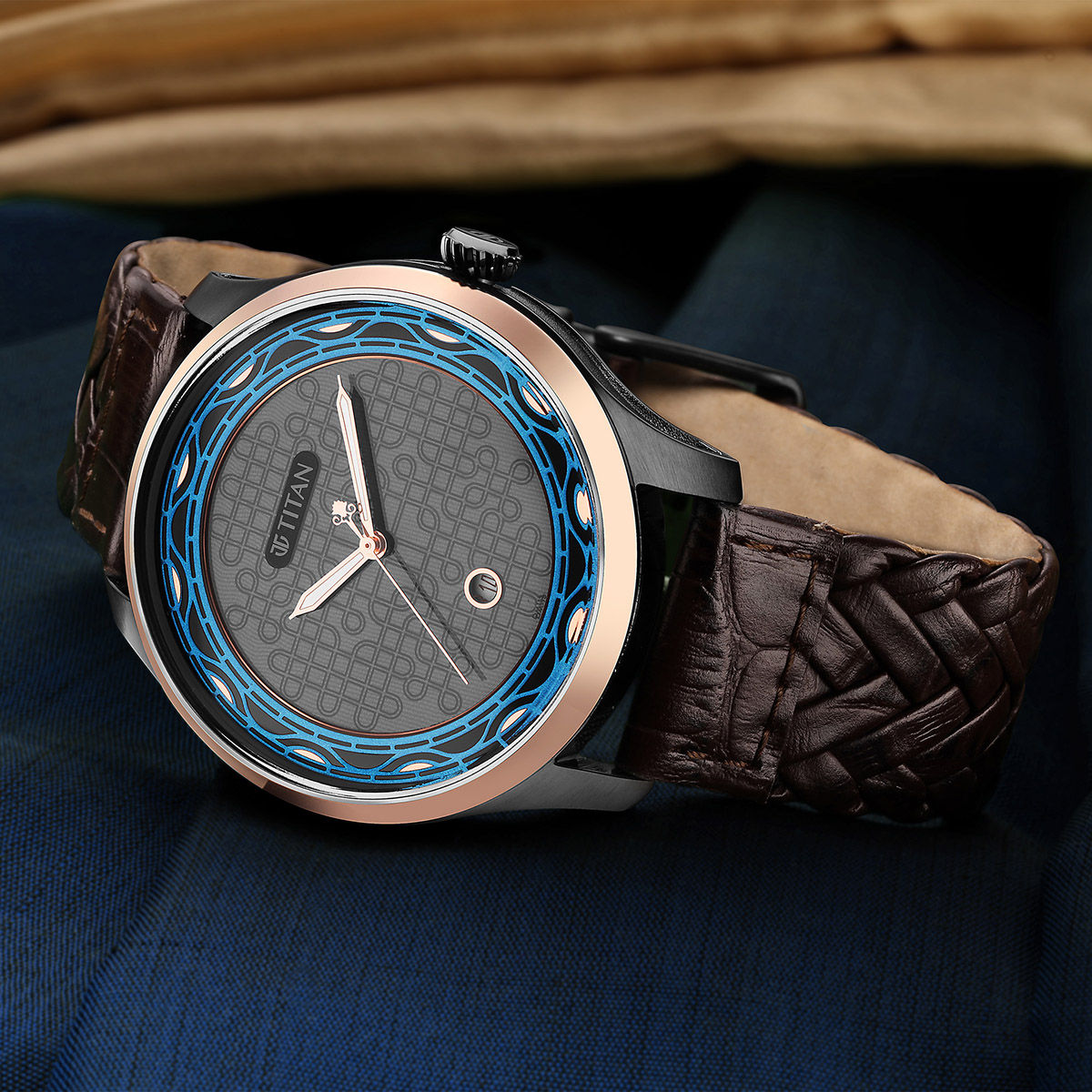 Buy Online Titan Wedding Blue Dial Analog Leather Strap Watch for Men -  nr1829kl01f | Titan