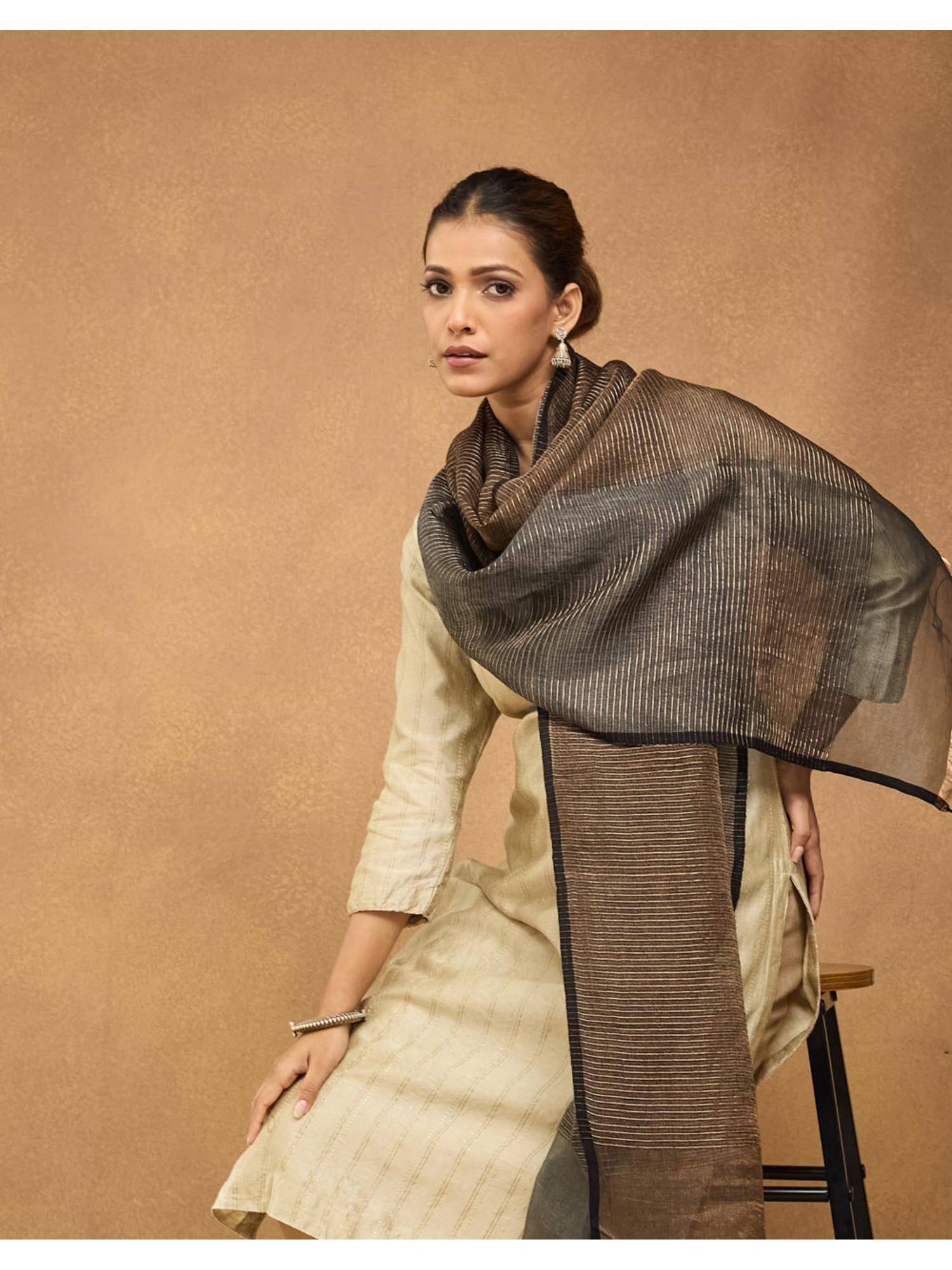 Fabindia Black Linen Blend Stole - Black