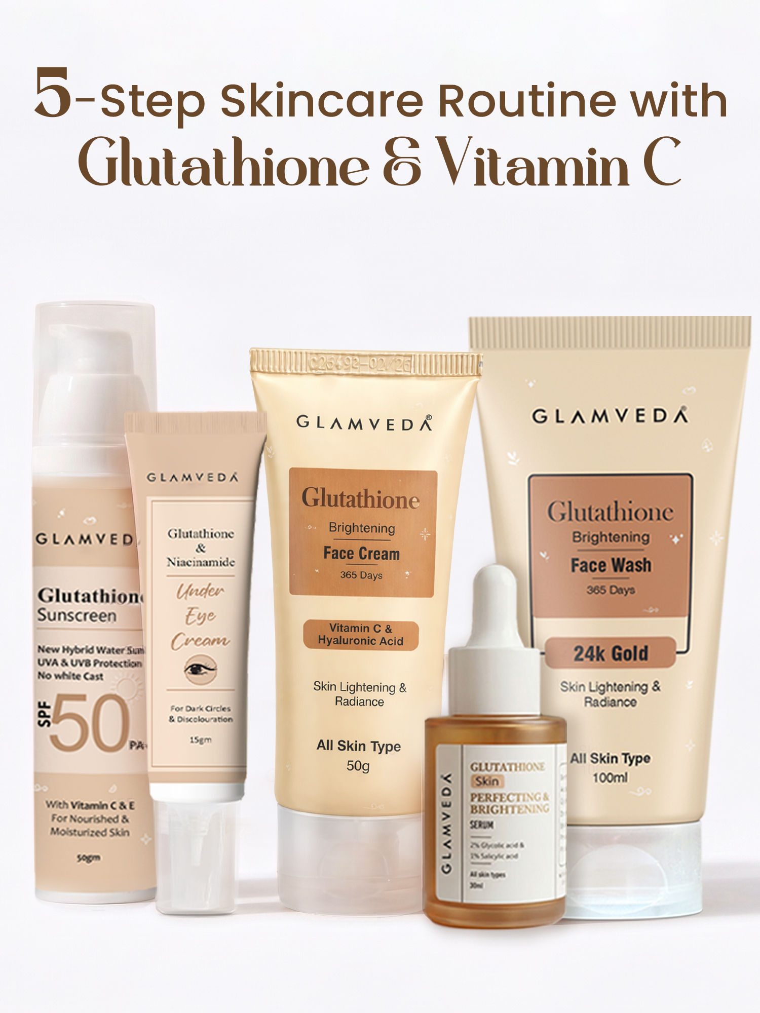 Buy Glamveda Glutathione 5-Step Skincare Combo Kit For Glowing & Radiant  Skin Online