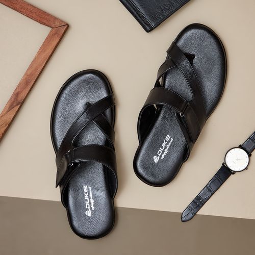 Buy online Black Pu Slip On Sandals from Sandals and Floaters for