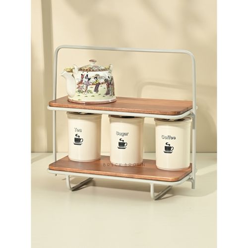 Brick Brown Organizer Wooden Spice Rack 2-Tier Kitchen Countertop Rack