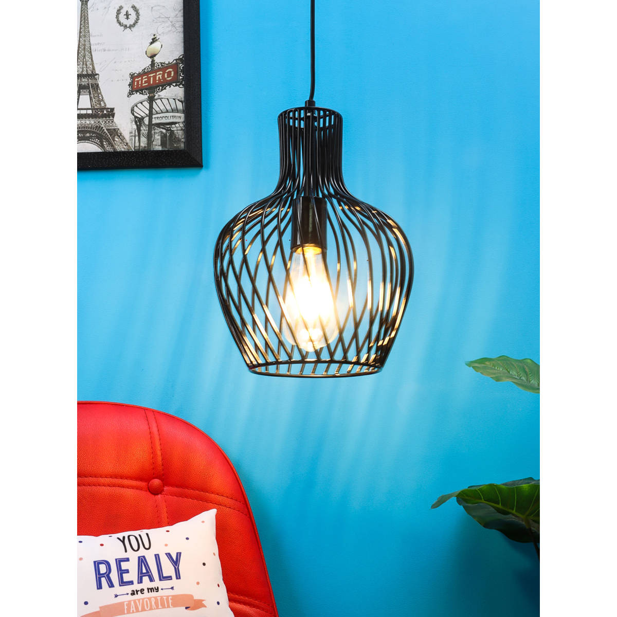 AAPNO RAJASTHAN Bottle Shaped Pendant Lamp in Black