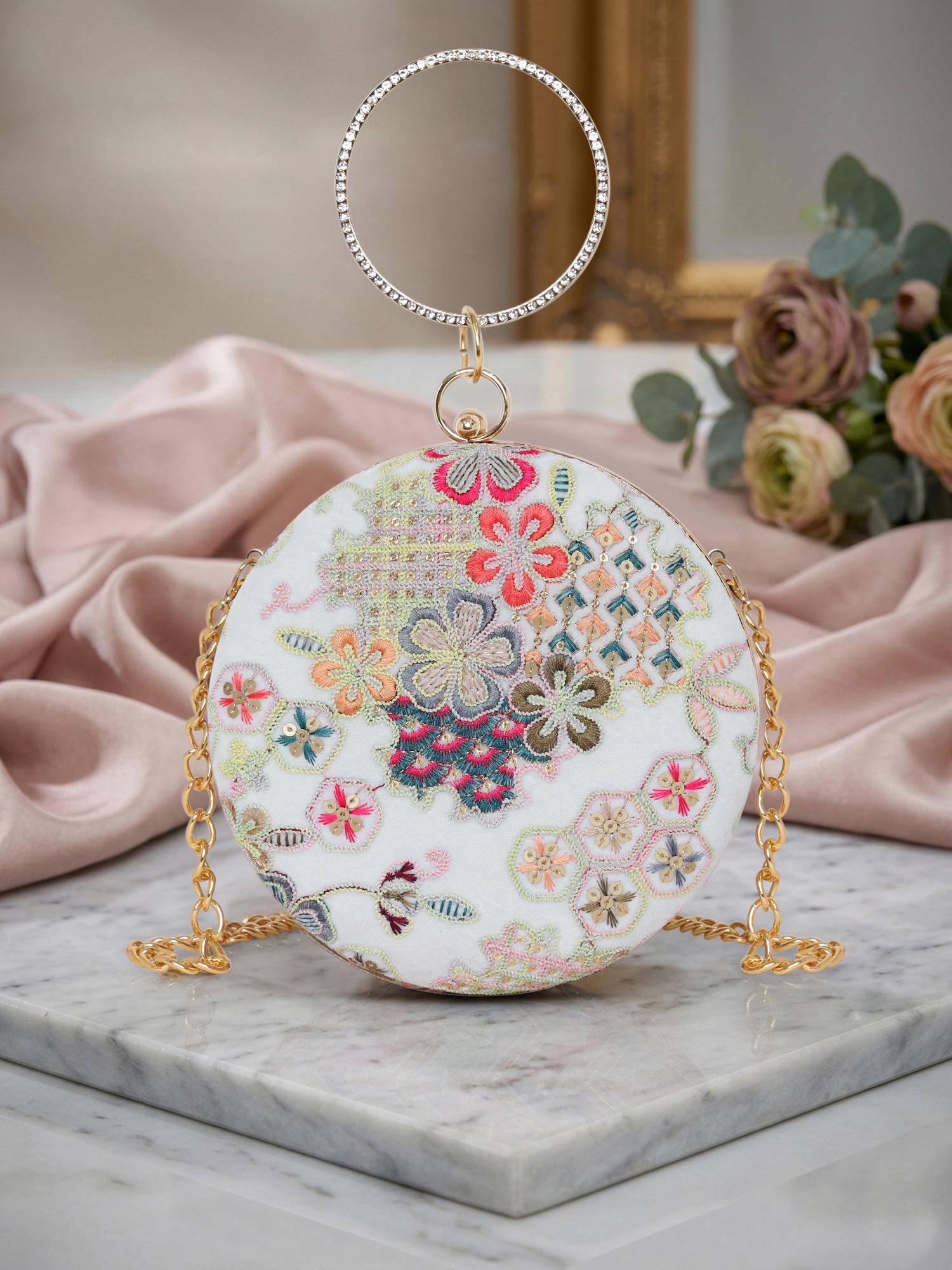 ESBEDA Multi Color Blossom Flora Belle Clutch with Detachable Chain (Small)