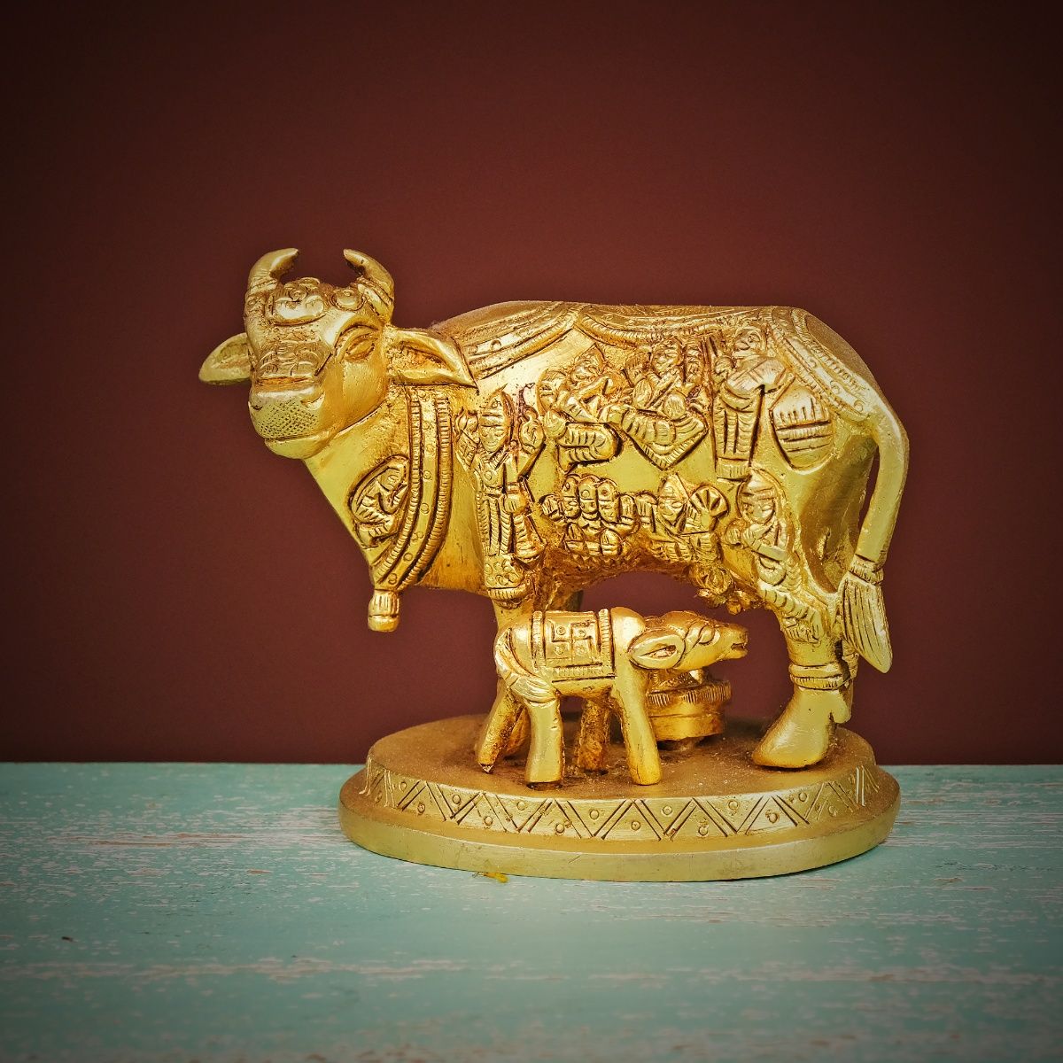 Buy Ekaa Handicrafts Brass Cow and Calf Idol Figurine Home Decor ...